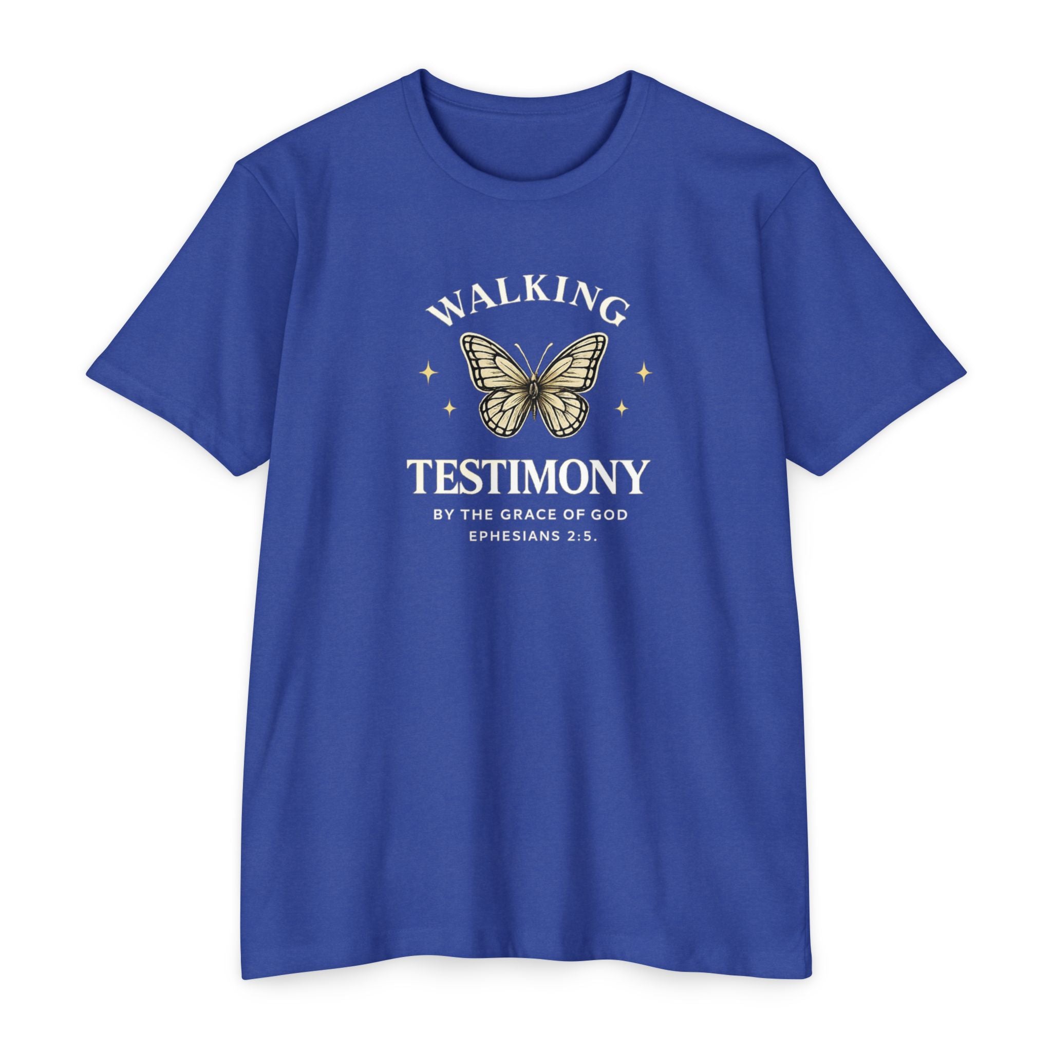 Womens Walking Testimony T-Shirt — “By the Grace of God” Christian Tee (Ephesians 2:8)
