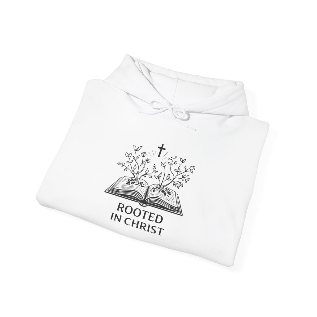 Mens Christian Hoodie — "Rooted in Christ" Bible Floral Design