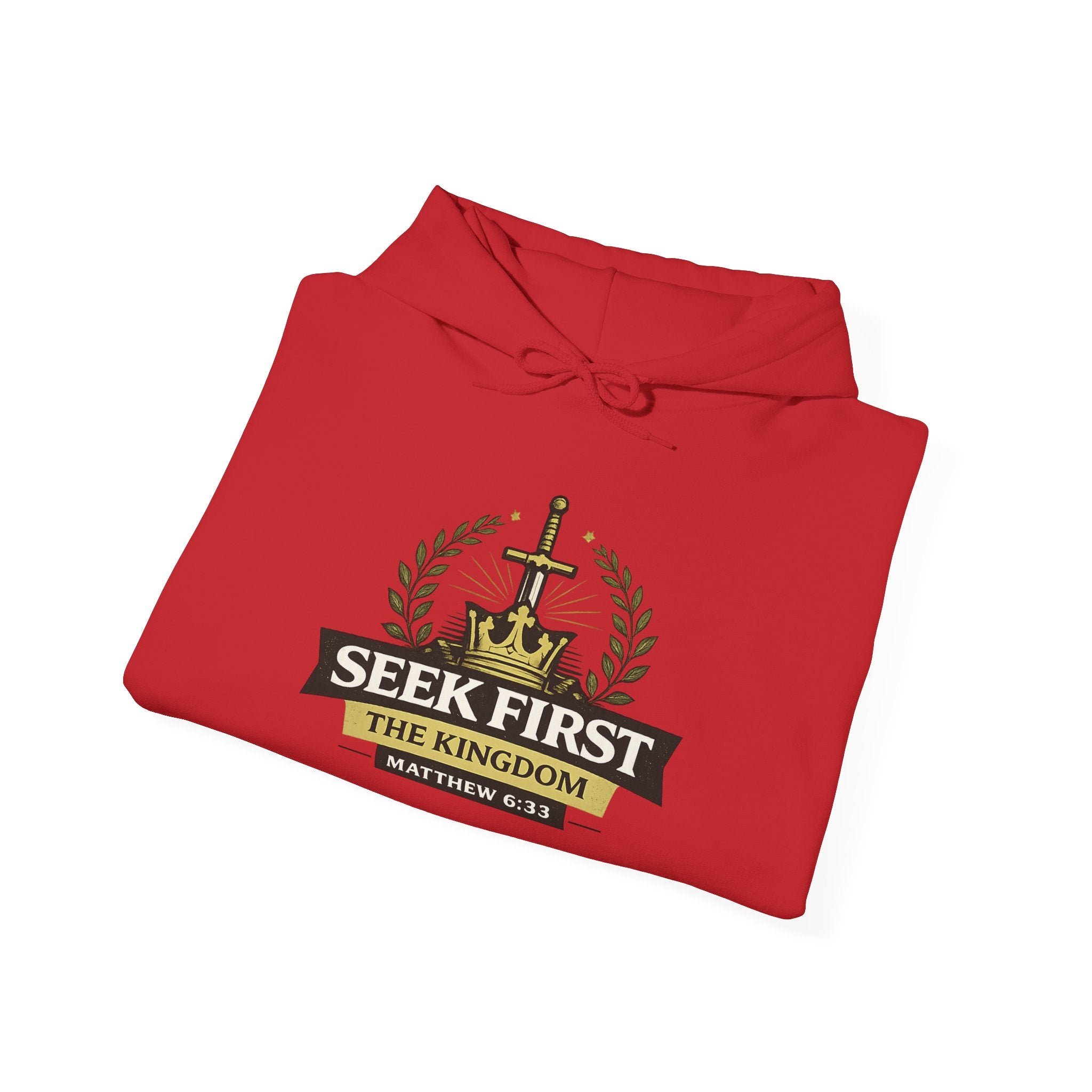 Mens Seek First the Kingdom Hoodie — Matthew 6:33 Christian Faith Pullover