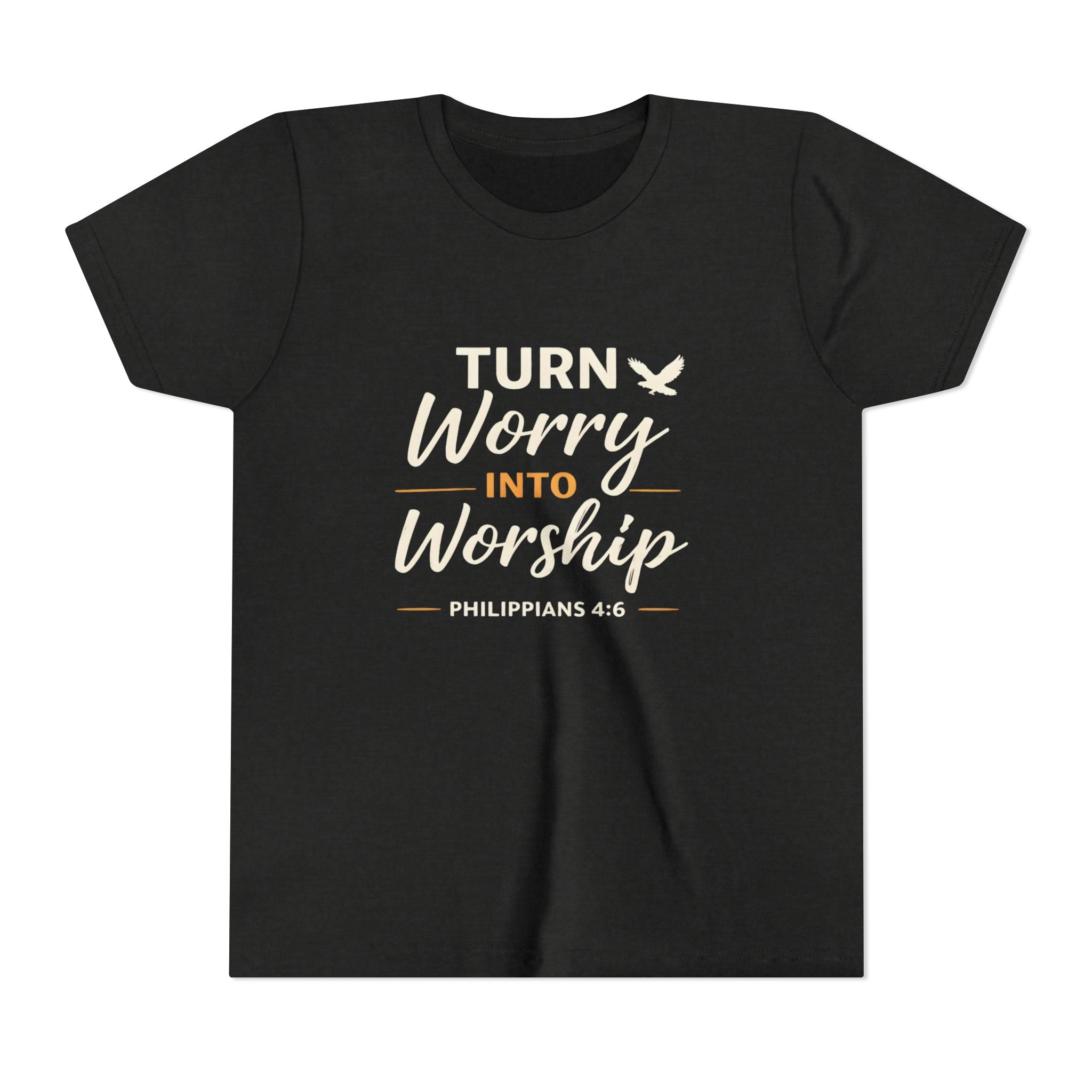 Boys Youth Tee - "Turn Worry Into Worship" Philippians 4:6 Christian Kids Shirt