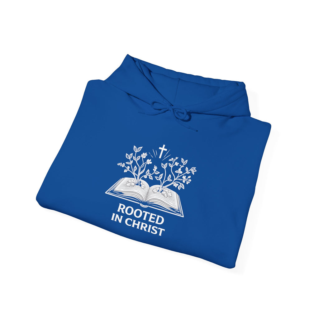 Mens Christian Hoodie — "Rooted in Christ" Bible Floral Design