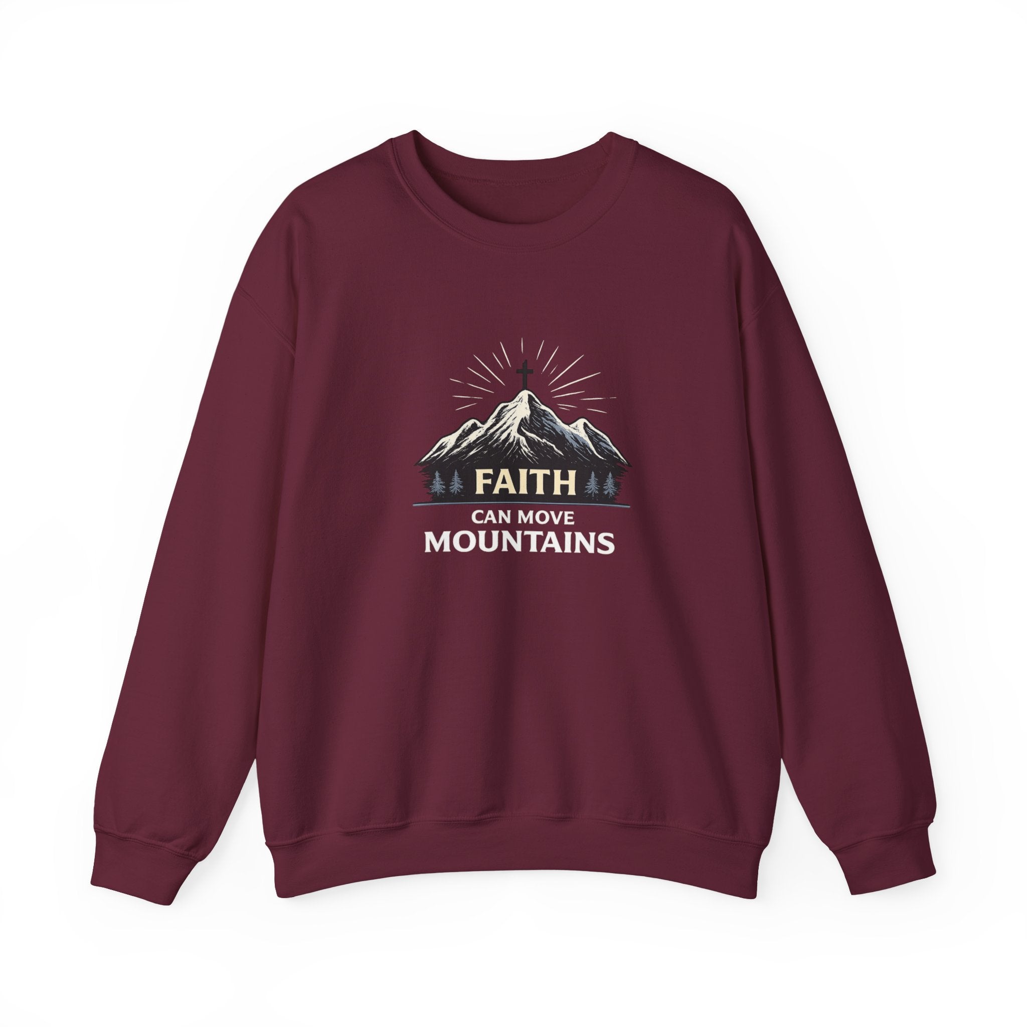 Womens Faith Can Move Mountains Crewneck Sweatshirt – Christian Inspirational Pullover