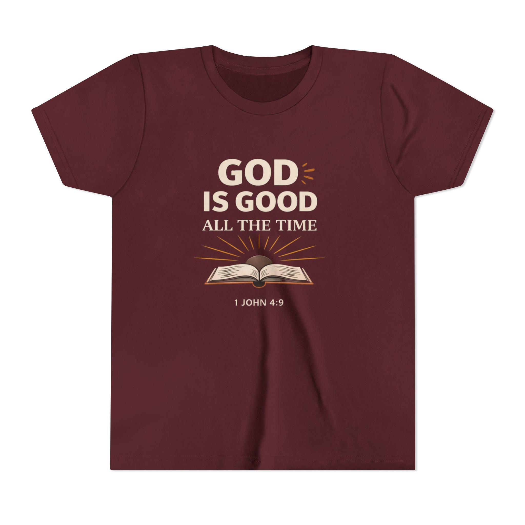 Boys Youth T-Shirt — "God Is Good All The Time" Bible Verse Tee (1 John 4:9)