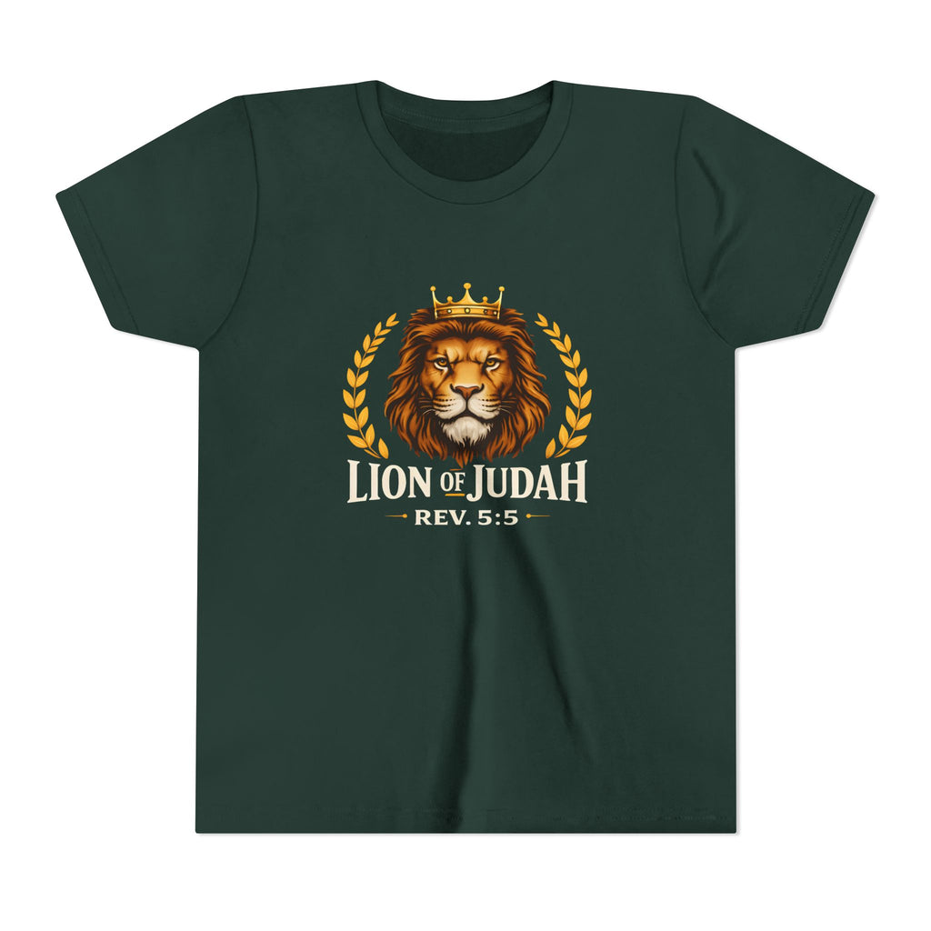 Boys Youth T-Shirt — 'Lion of Judah' Crowned Lion Biblical Tee (Rev. 5:5)
