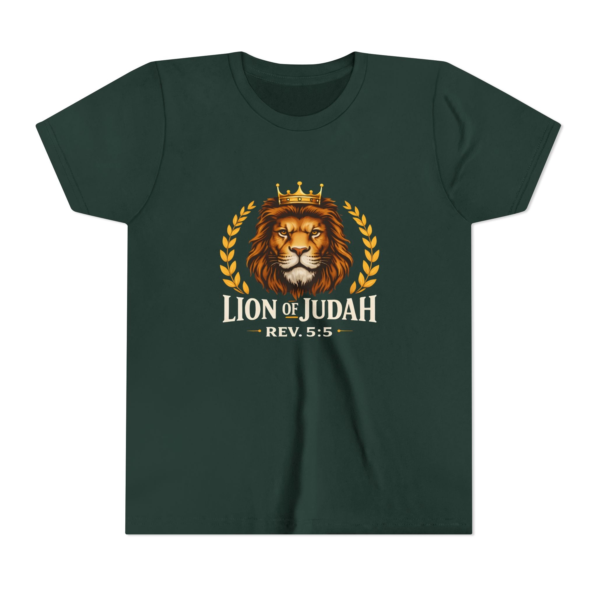 Boys Youth T-Shirt — 'Lion of Judah' Crowned Lion Biblical Tee (Rev. 5:5)