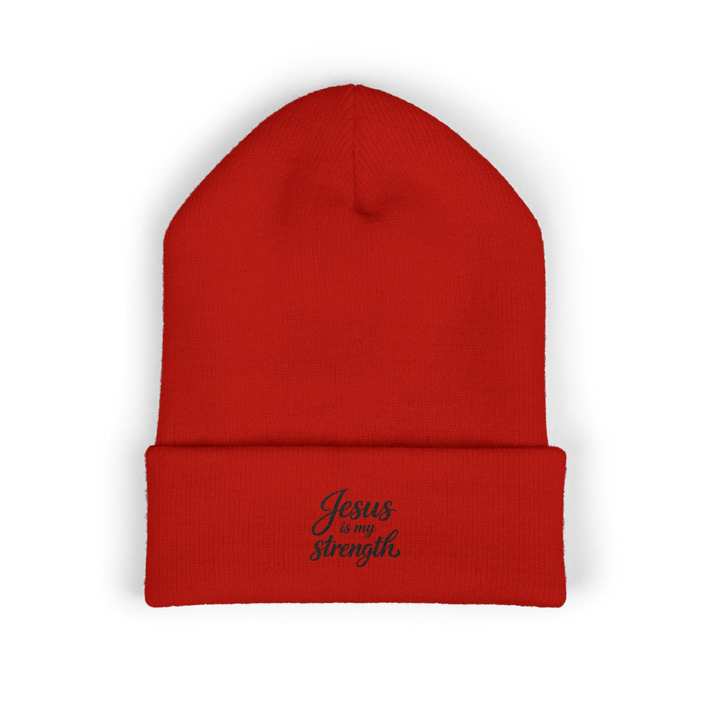 Embroidered 'Jesus Is My Strength' Cuffed Beanie