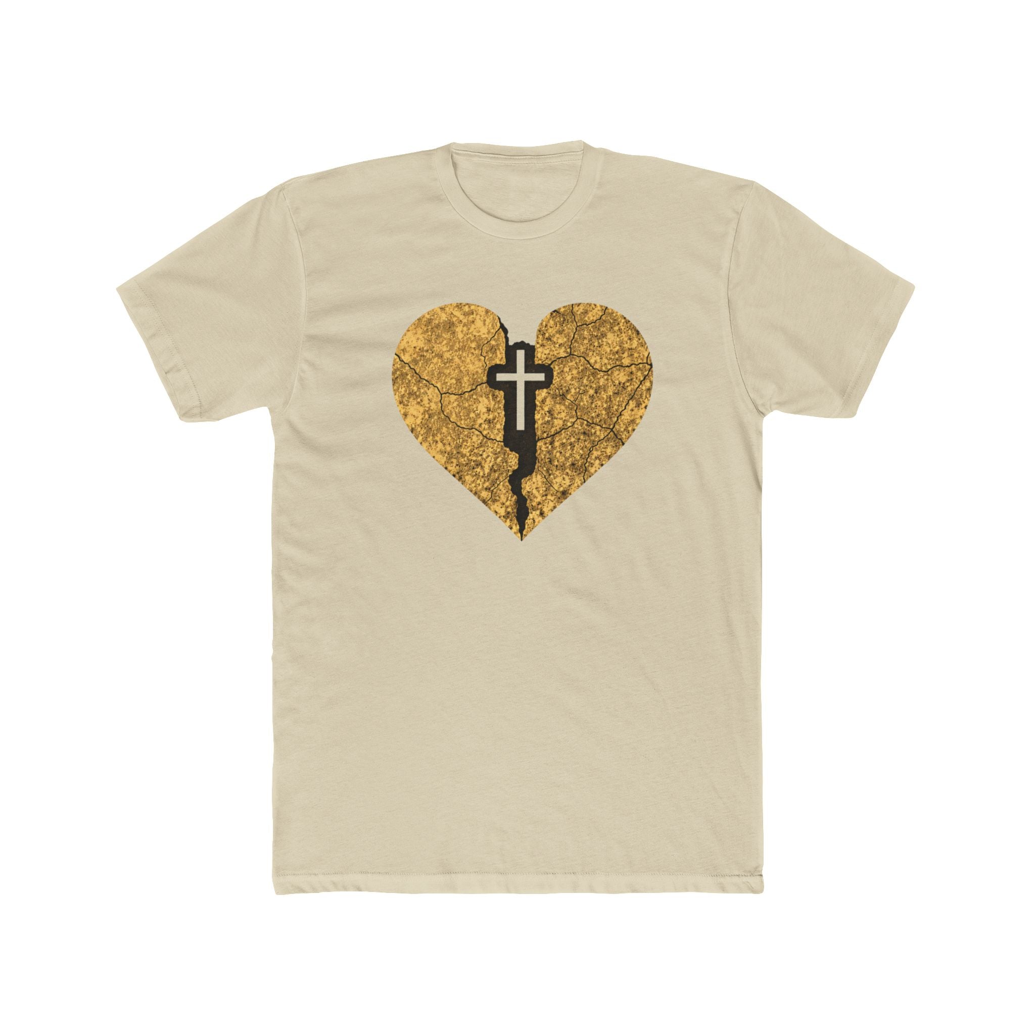 Cracked Gold Heart with Cross T-Shirt | Christian Faith Tee