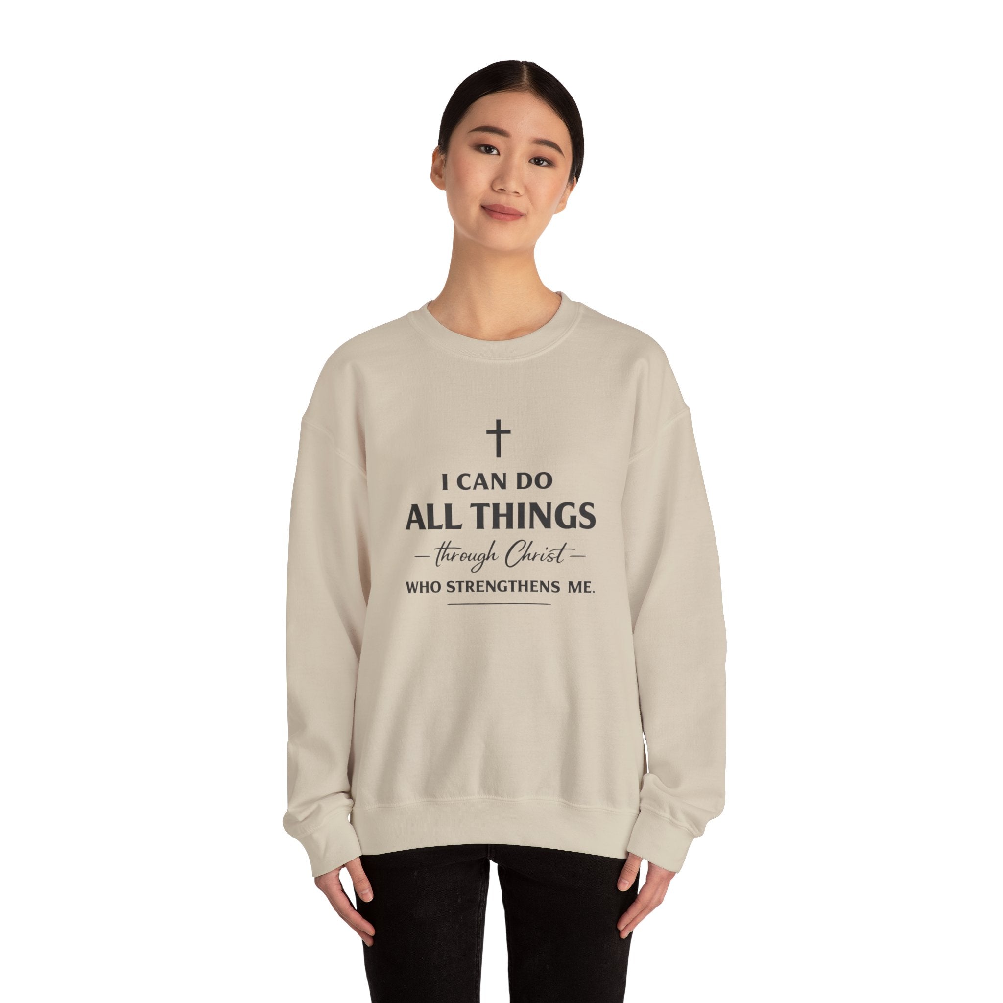 Womens Christian Crewneck Sweatshirt - "I Can Do All Things Through Christ" Inspirational Faith Pullover