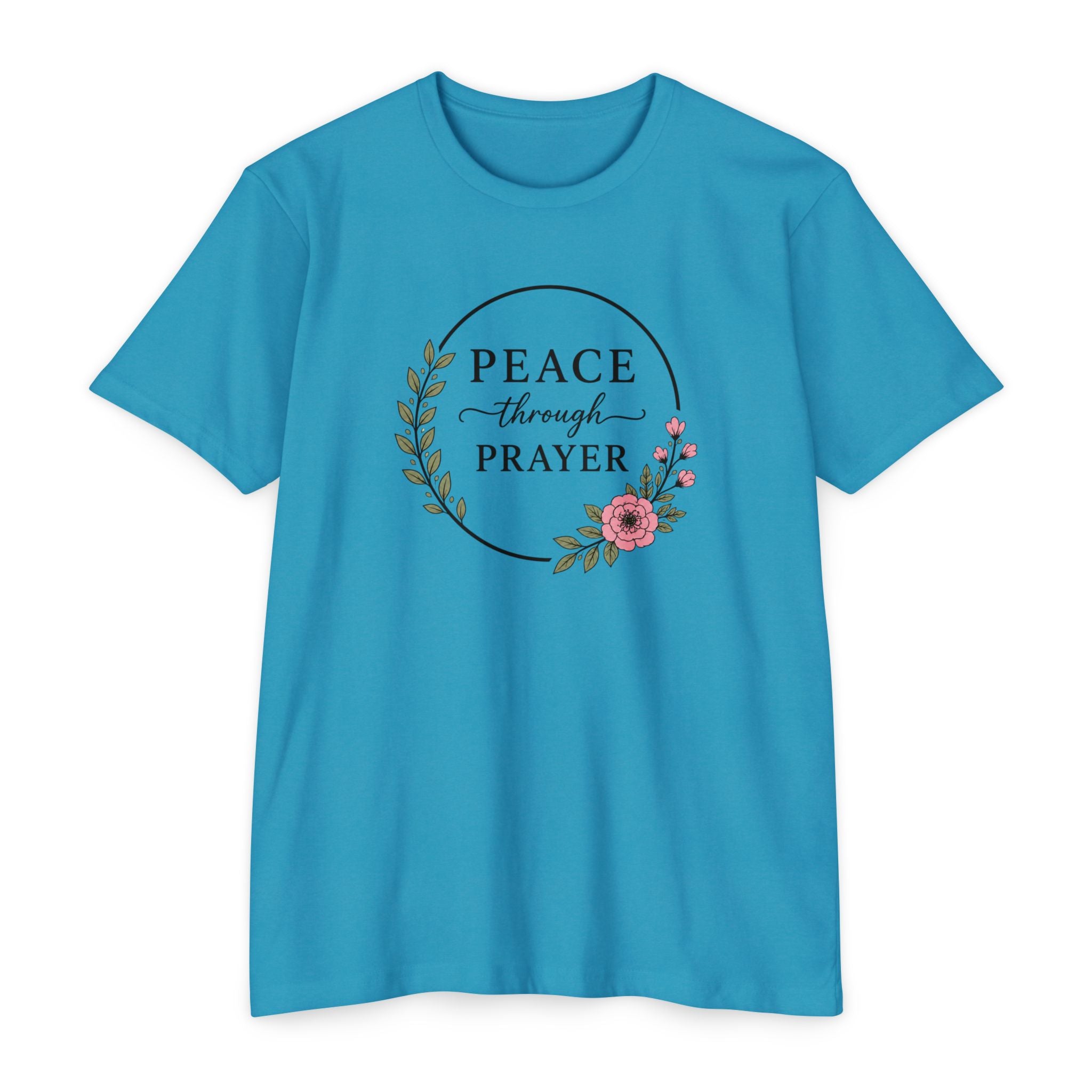 Womens Peace Through Prayer T-Shirt | Christian Faith Cross