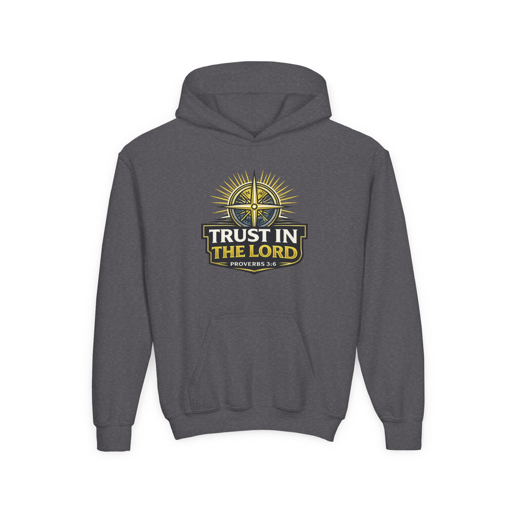 Youth Hoodie — "Trust in the Lord" Christian Compass Sweatshirt (Proverbs 3:5)