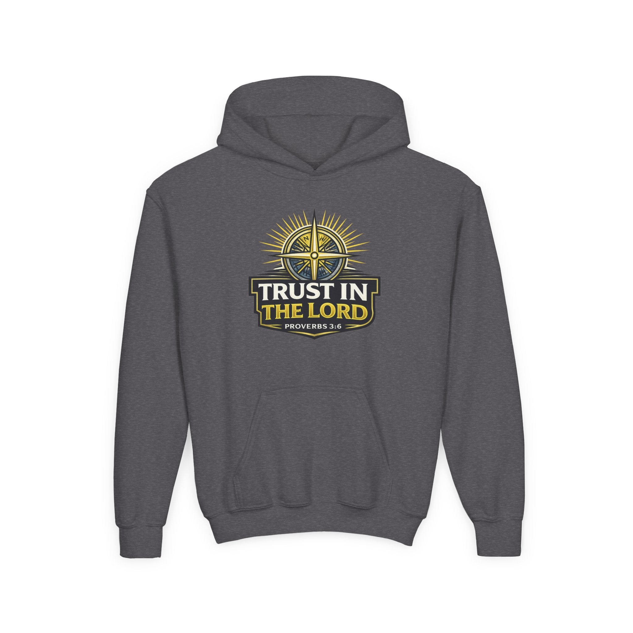 Youth Hoodie — "Trust in the Lord" Christian Compass Sweatshirt (Proverbs 3:5)