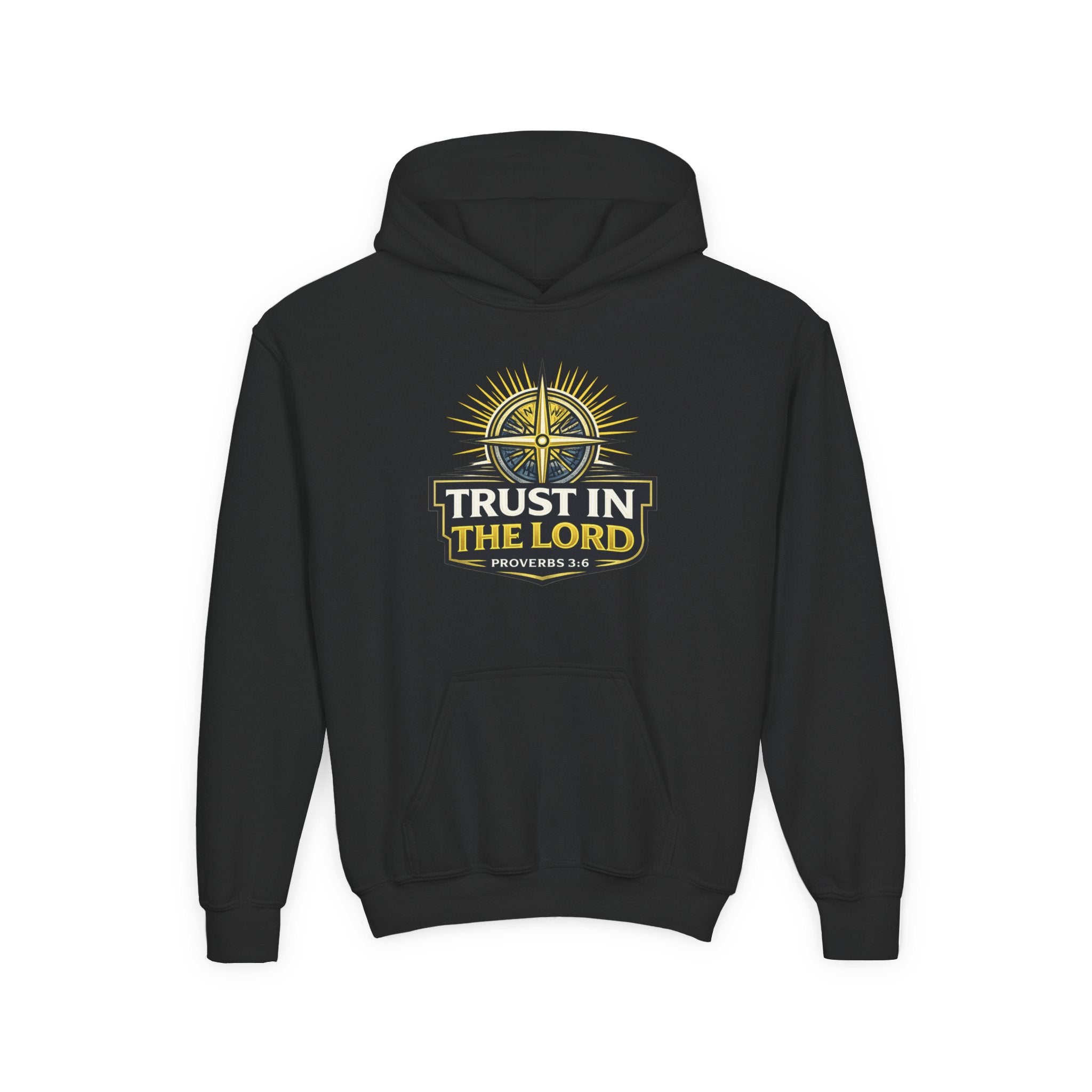 Youth Hoodie — "Trust in the Lord" Christian Compass Sweatshirt (Proverbs 3:5)