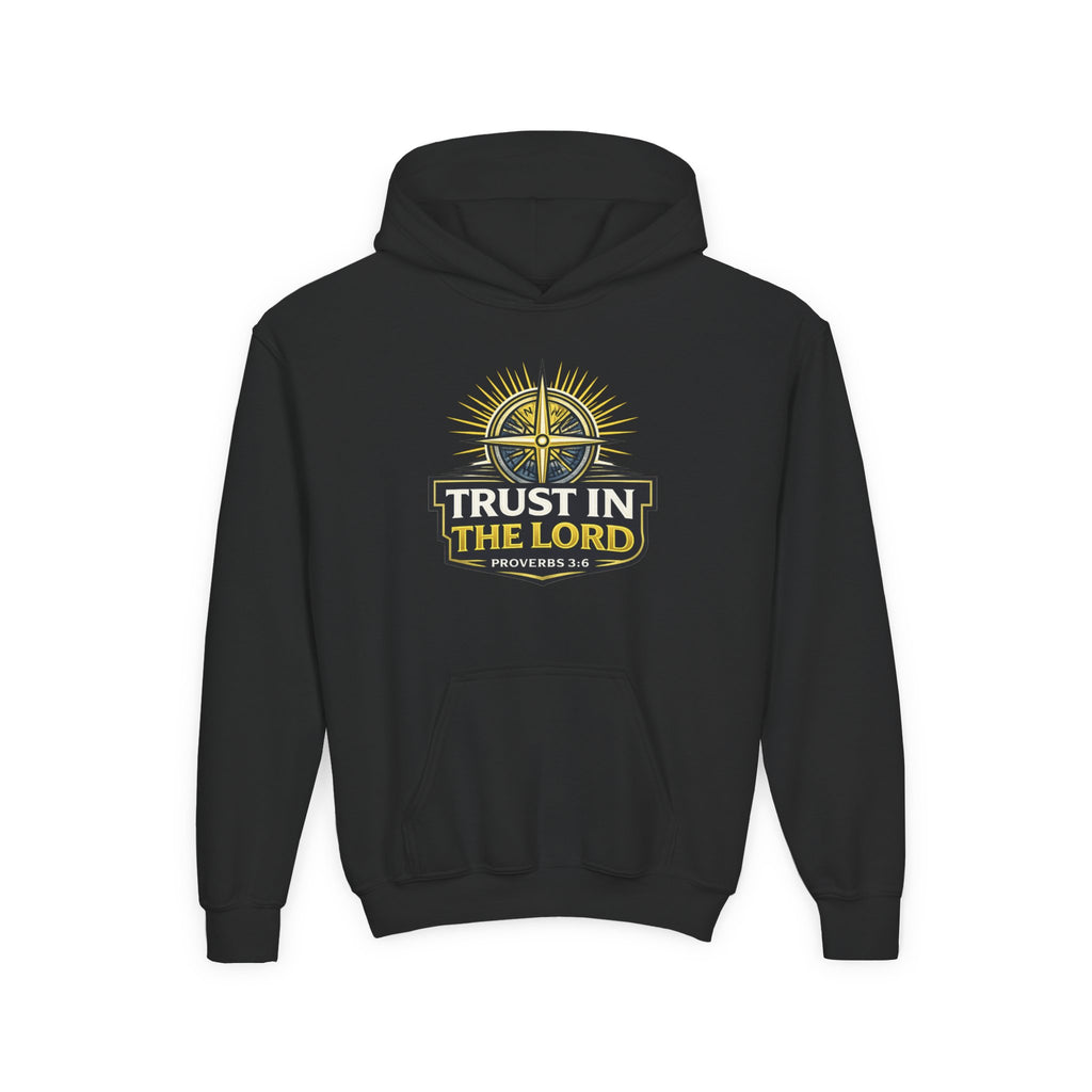 Youth Hoodie — "Trust in the Lord" Christian Compass Sweatshirt (Proverbs 3:5)
