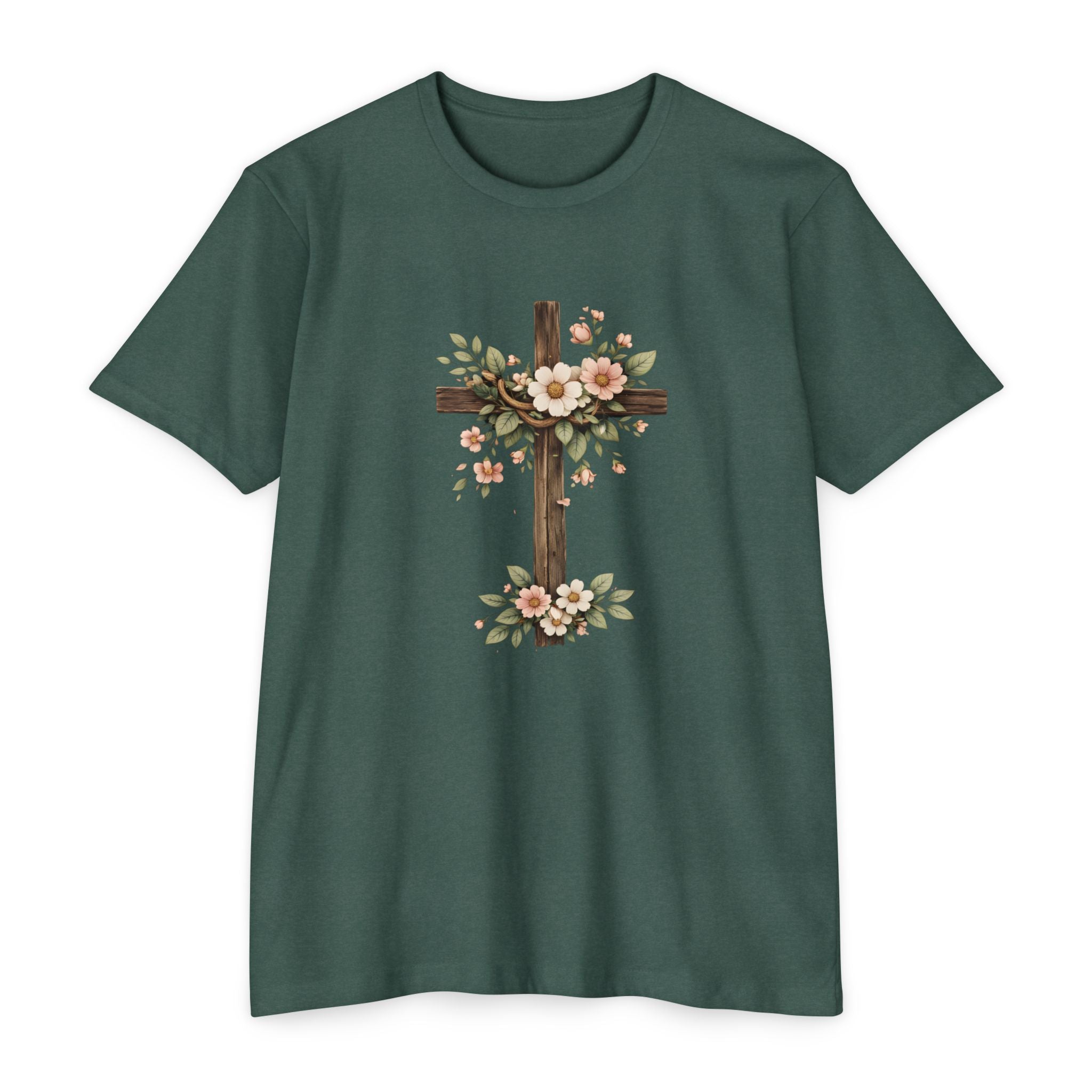 Womens Floral Cross T-Shirt — Rustic Christian Tee for Easter & Church