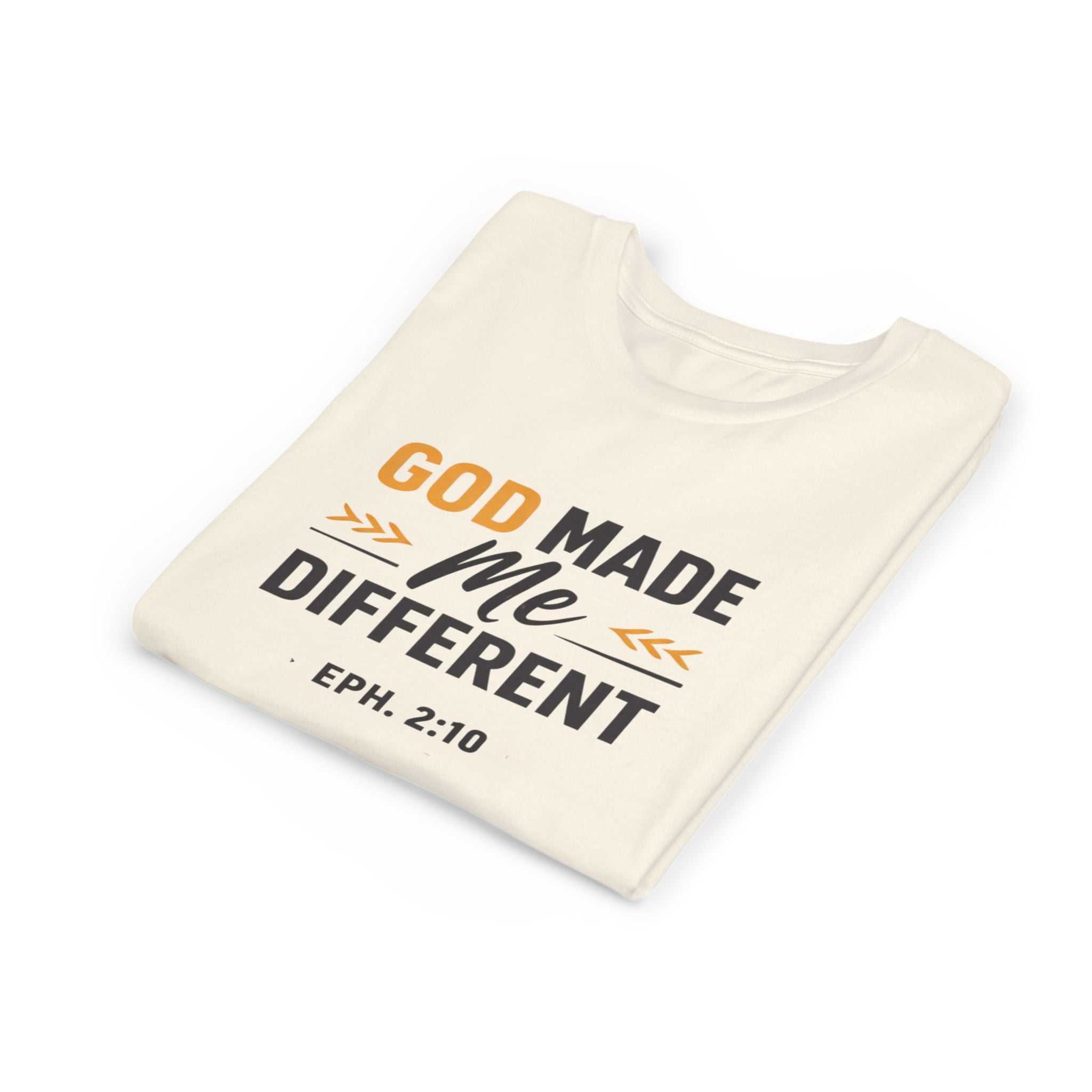 Girls Youth Tee – "God Made Me Different" Christian Kids T‑Shirt (Eph. 2:10)