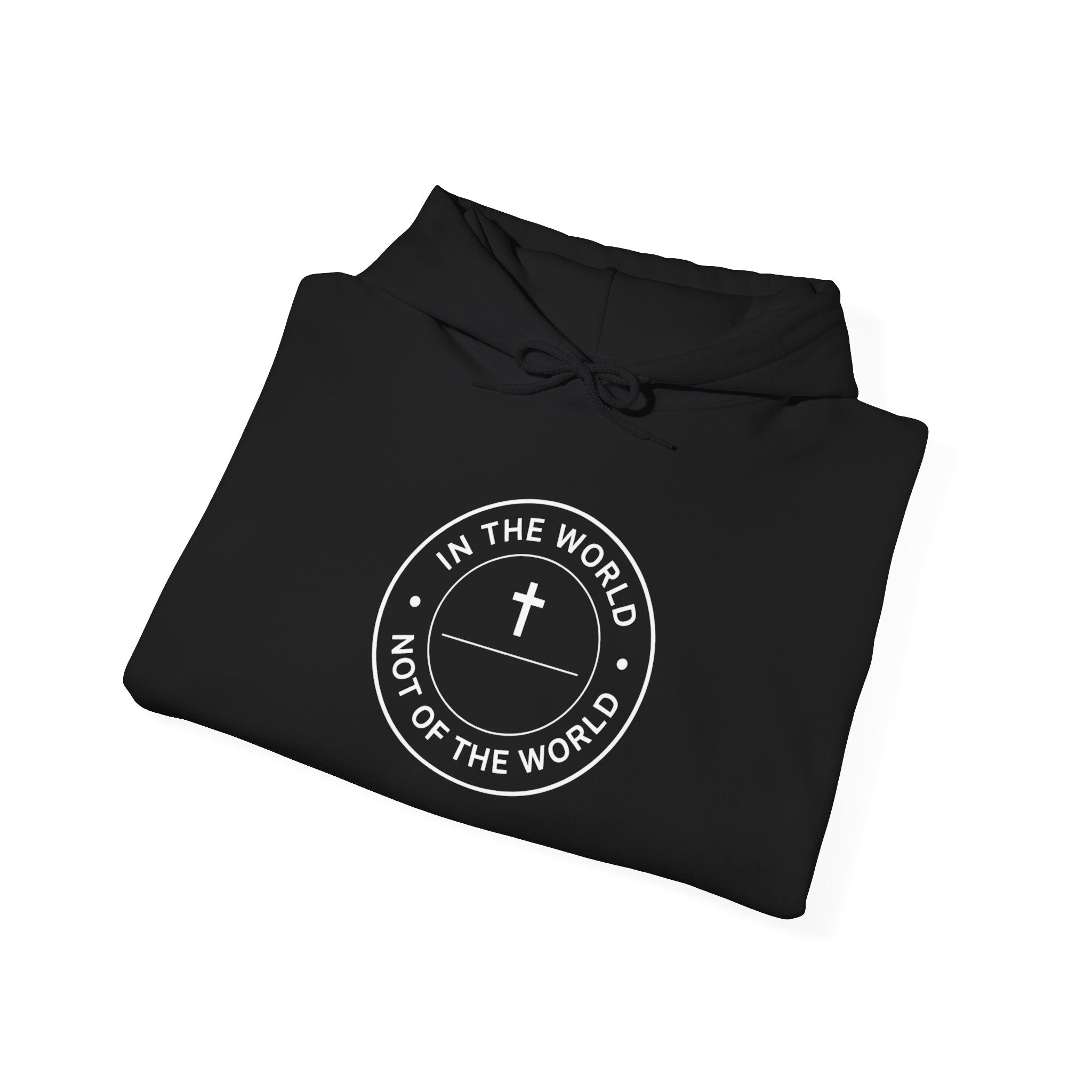 Men Christian Hoodie — “In the World, Not of the World” Cross Pullover