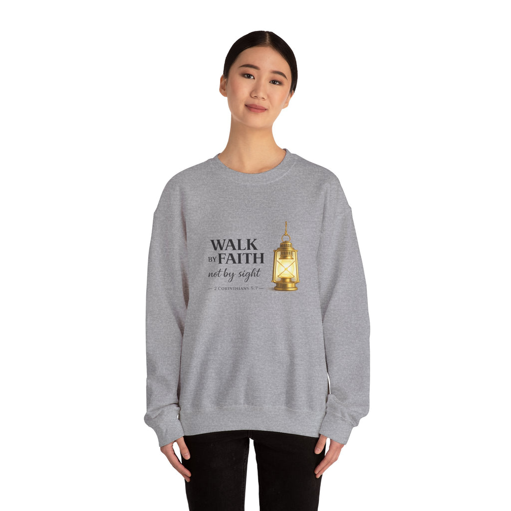 Womens "Walk By Faith Not By Sight" Classic White Crewneck Sweatshirt