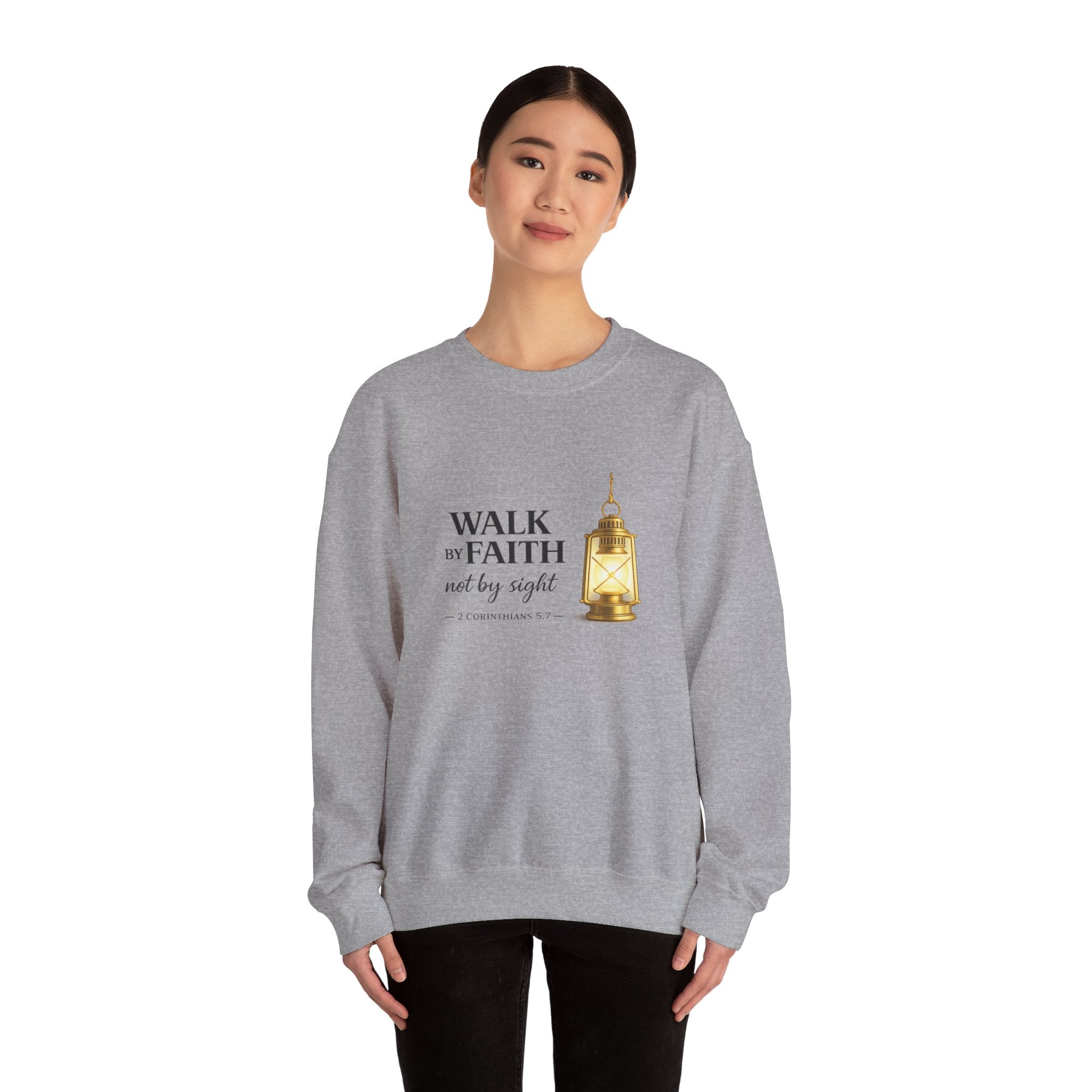 Womens "Walk By Faith Not By Sight" Classic White Crewneck Sweatshirt