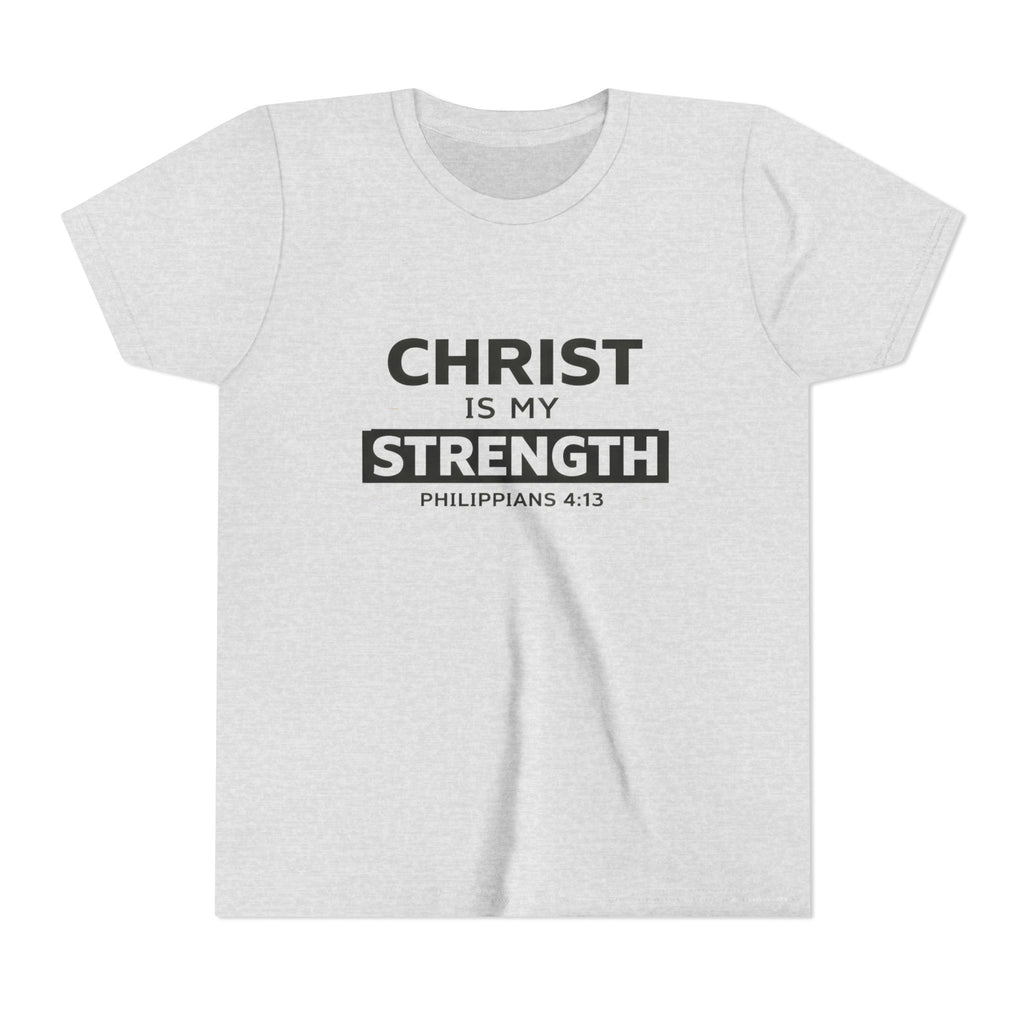 Boys Youth Tee - "Christ Is My Strength" Philippians 4:13 Christian Kids Shirt
