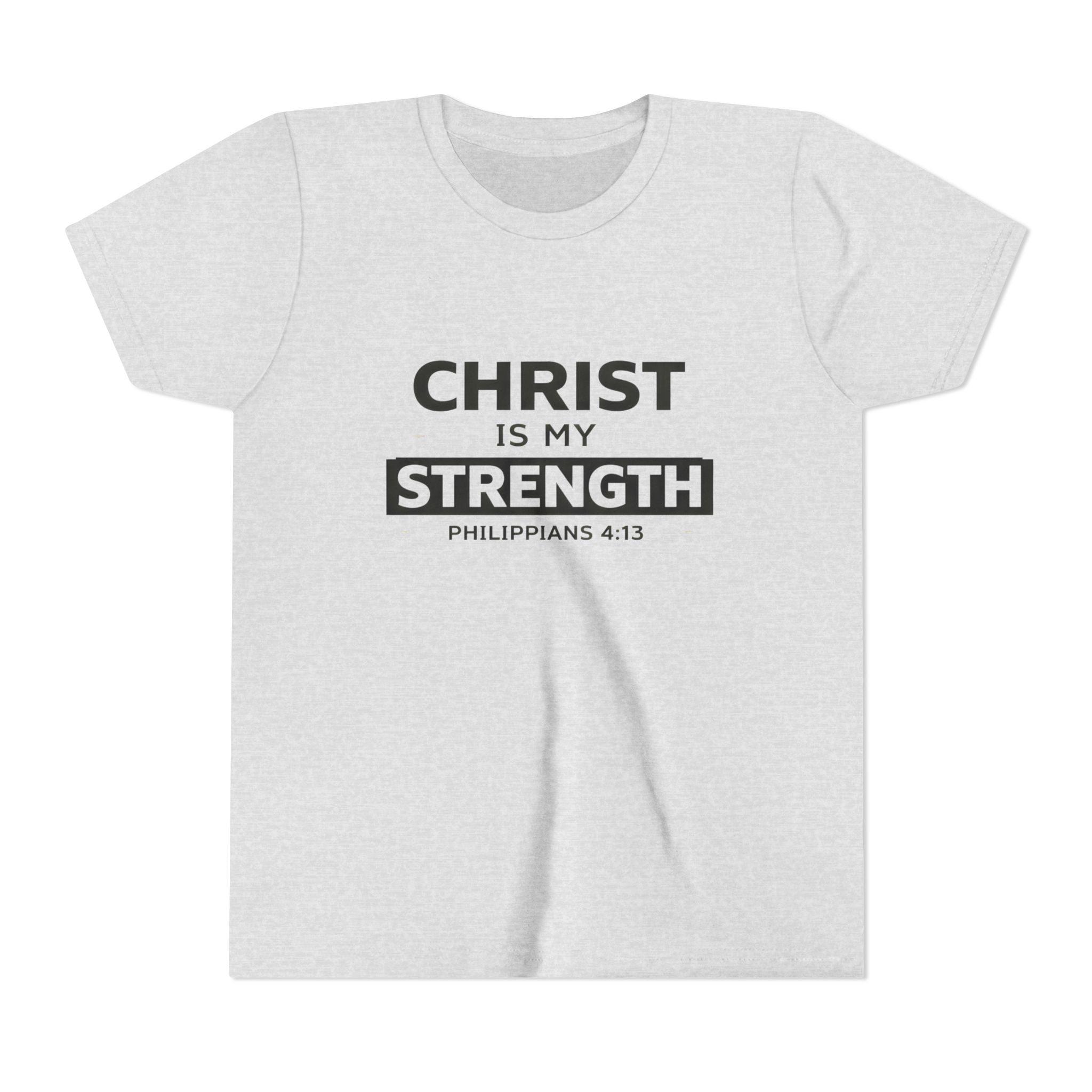 Boys Youth Tee - "Christ Is My Strength" Philippians 4:13 Christian Kids Shirt