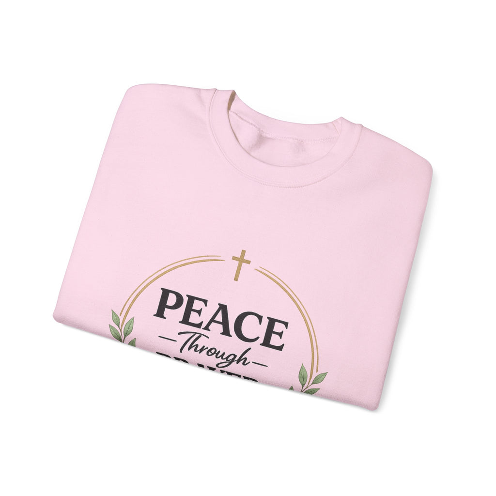 Womens Peace Through Prayer Crewneck Sweatshirt — Christian Faith Graphic Sweatshirt