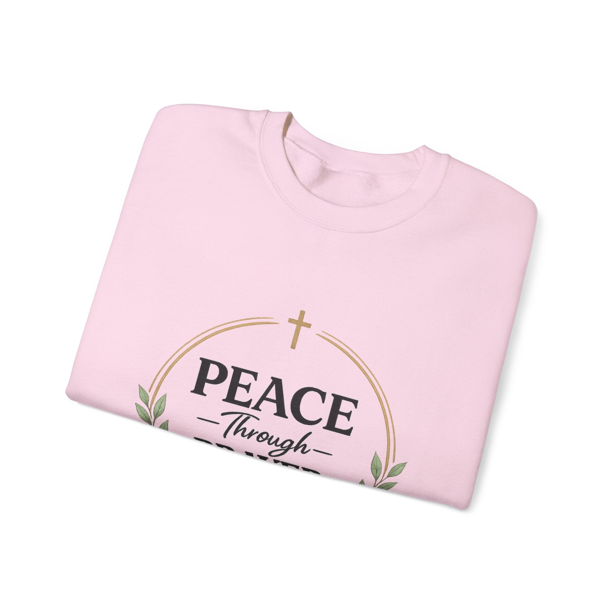 Womens Peace Through Prayer Crewneck Sweatshirt — Christian Faith Graphic Sweatshirt