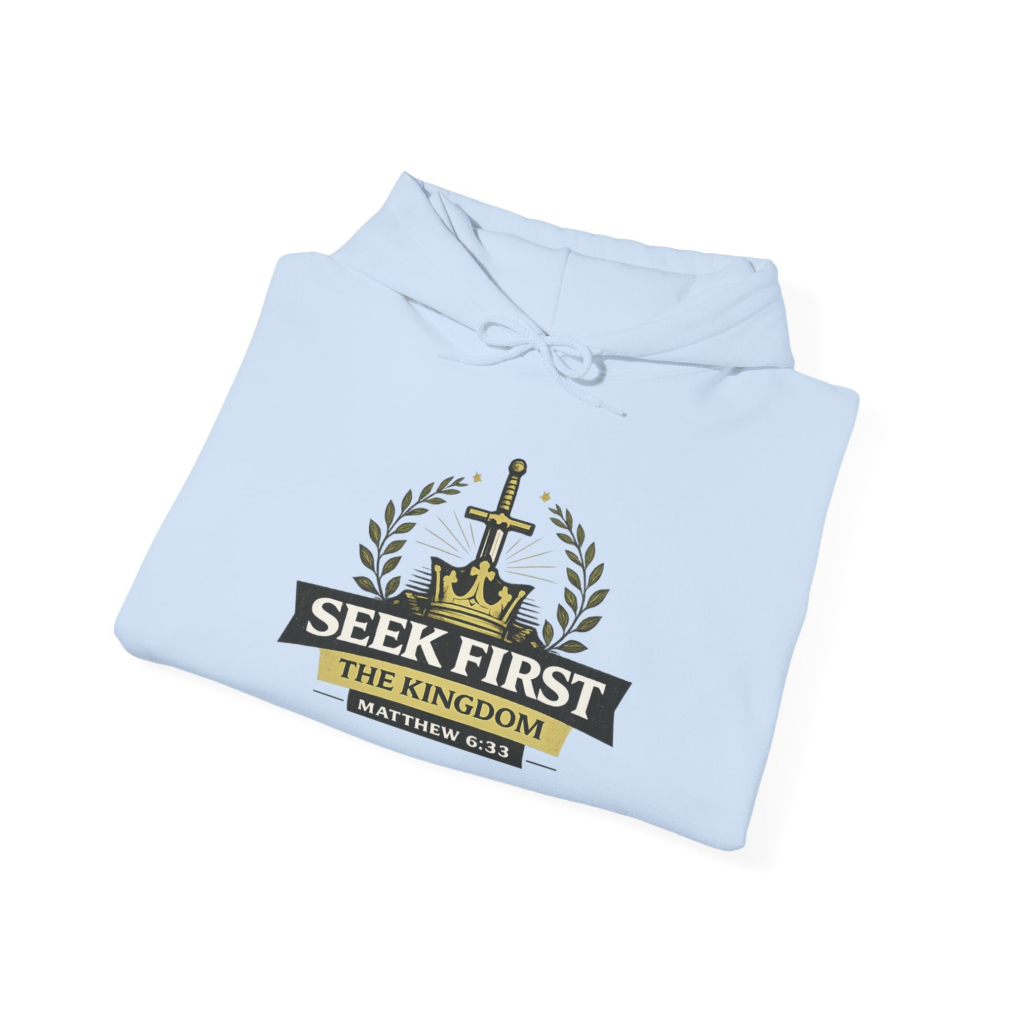 Mens Seek First the Kingdom Hoodie — Matthew 6:33 Christian Faith Pullover