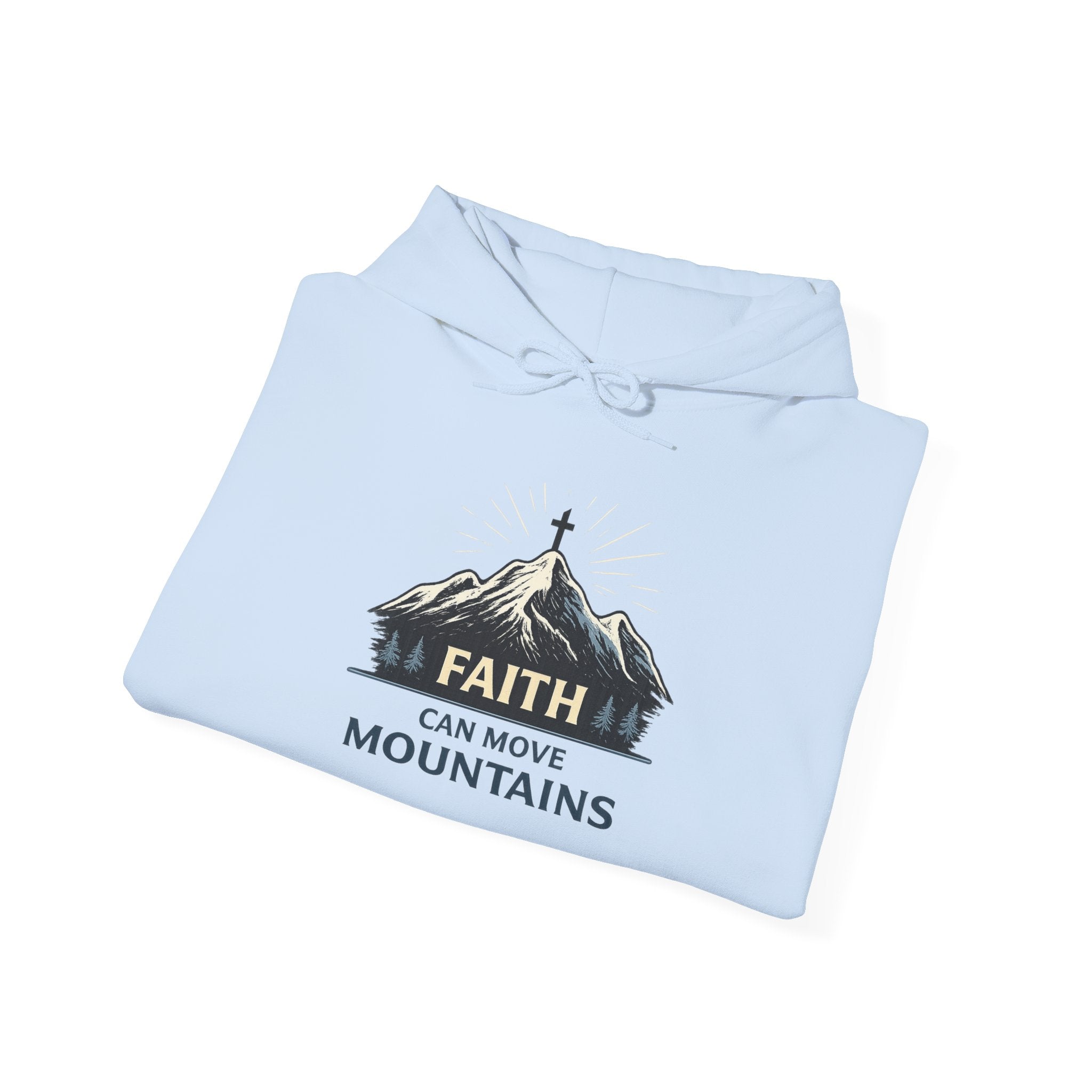 Womens Faith Can Move Mountains Hoodie — Christian Inspirational Mountain Graphic Hoodie