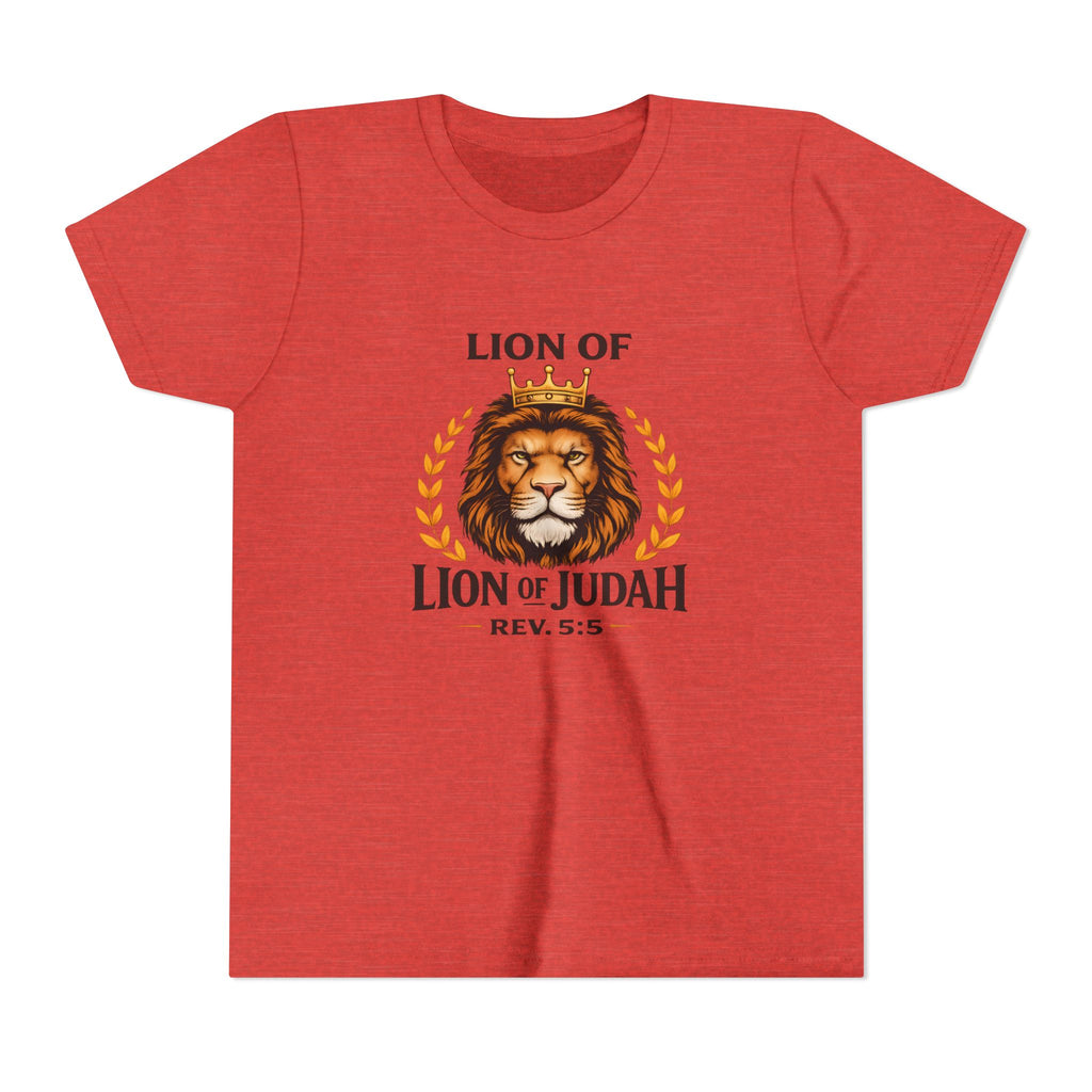 Boys Youth T-Shirt — 'Lion of Judah' Crowned Lion Biblical Tee (Rev. 5:5)