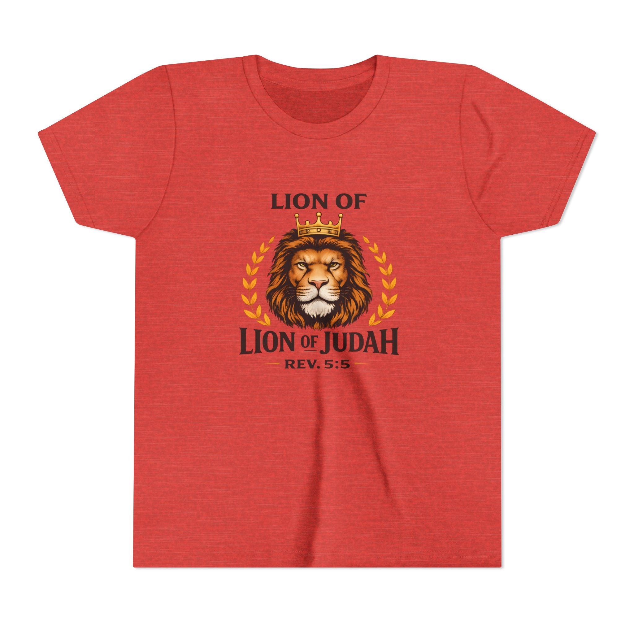 Boys Youth T-Shirt — 'Lion of Judah' Crowned Lion Biblical Tee (Rev. 5:5)
