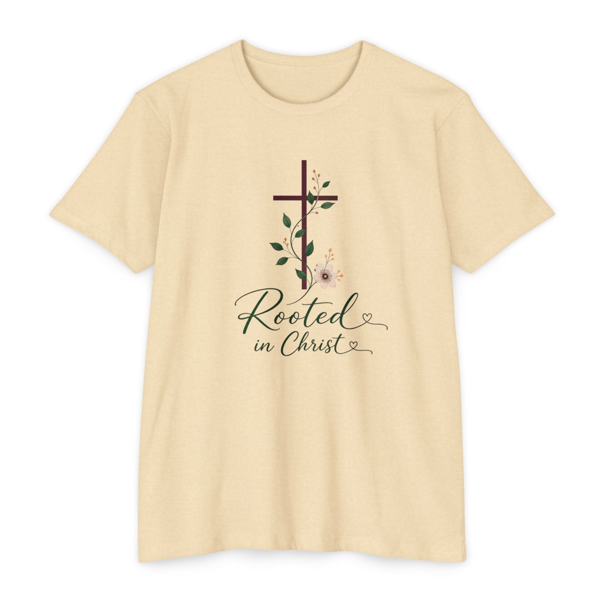 Womens Rooted in Christ Bible and Cross T-shirt | Christian Faith Tee