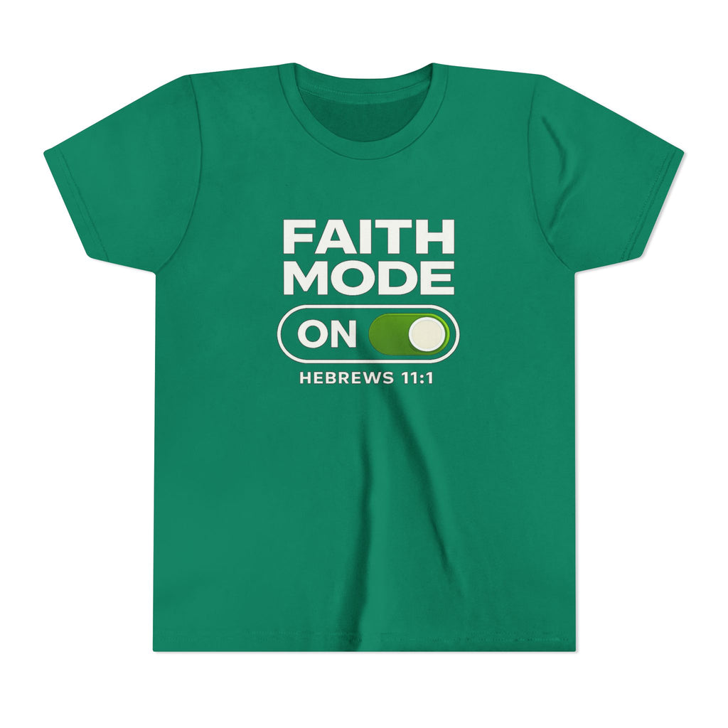 Youth Tee – "Faith Mode On" Christian Kids Shirt (Hebrews 11:1)