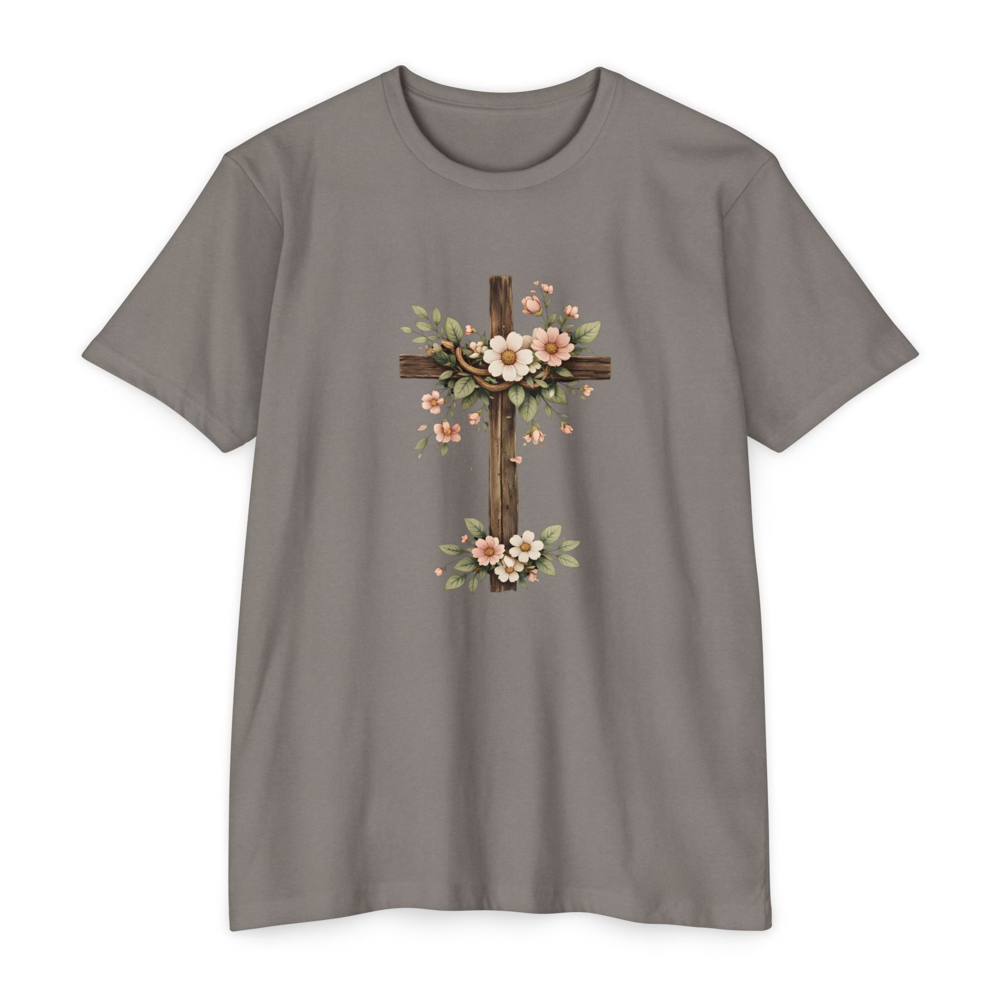 Womens Floral Cross T-Shirt — Rustic Christian Tee for Easter & Church