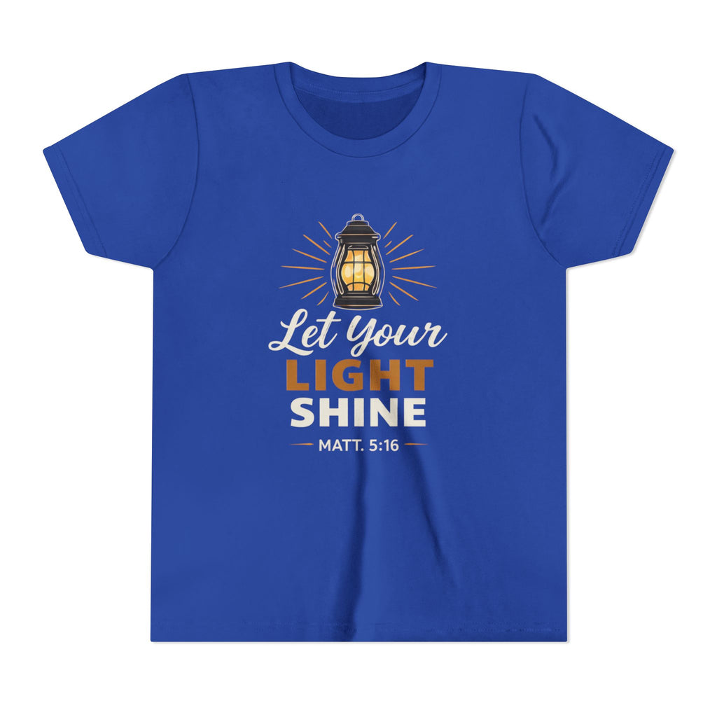 Girls Youth Tee — "Let Your Light Shine" Christian Lantern Shirt (Matt. 5:16)
