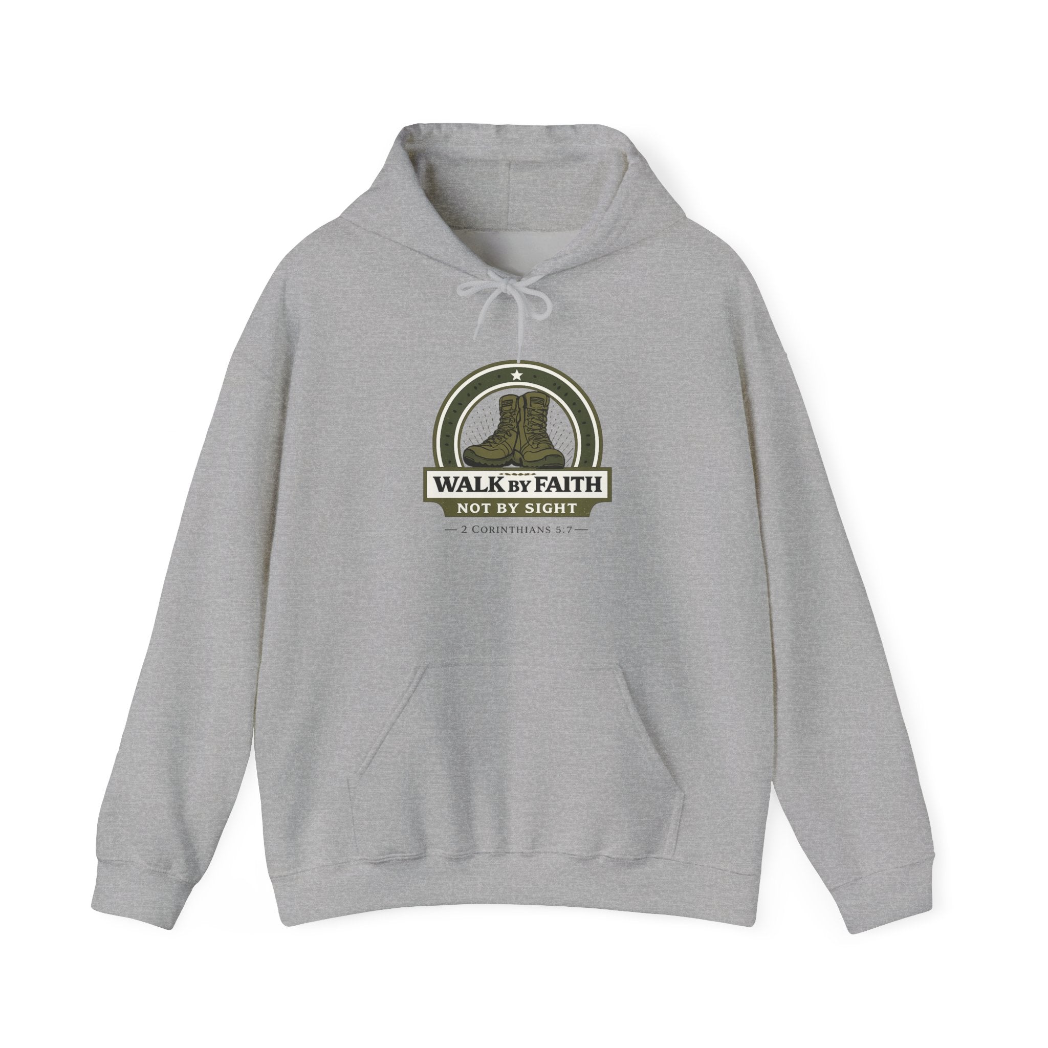 Mens Faith Hooded Sweatshirt — "Walk by Faith, Not by Sight" Christian Hoodie