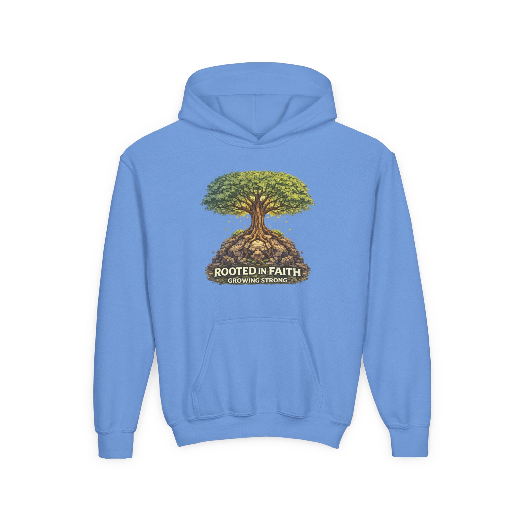 Rooted in Faith Youth Hoodie — Tree of Life Christian Sweatshirt