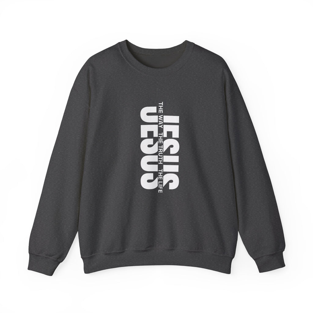 Womens Jesus Vertical Text Crewneck Sweatshirt — The Lamb Is Alive Christian Pullover