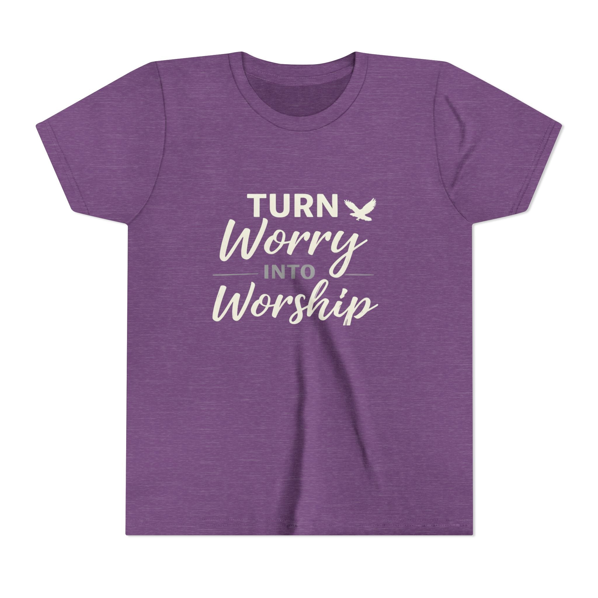 Girls Youth Tee - "Turn Worry Into Worship" Philippians 4:6 Christian Kids Shirt