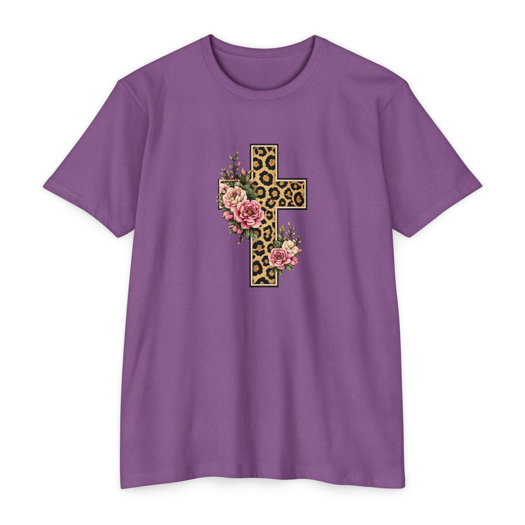 Womens Floral/ Leopard Cross T-Shirt Graphic Tee