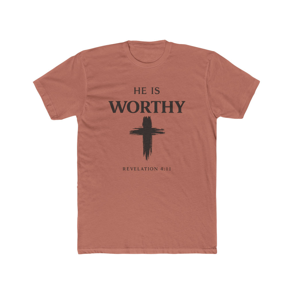 He Is Worthy Christian Tee - Revelation 4:11 Cross Faith T-Shirt
