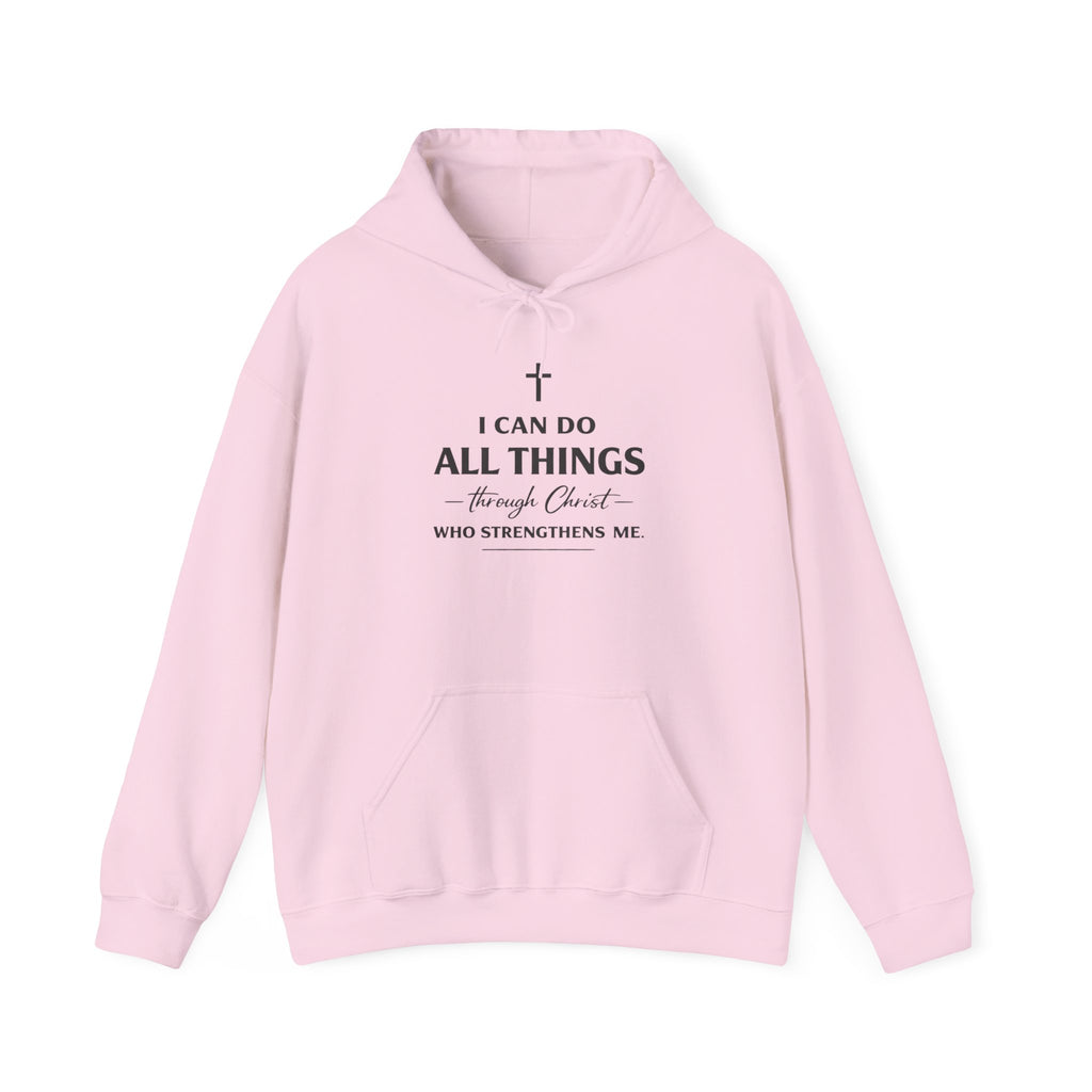 Womens Christian Faith Hoodie — “I Can Do All Things Through Christ” Inspirational Pullover