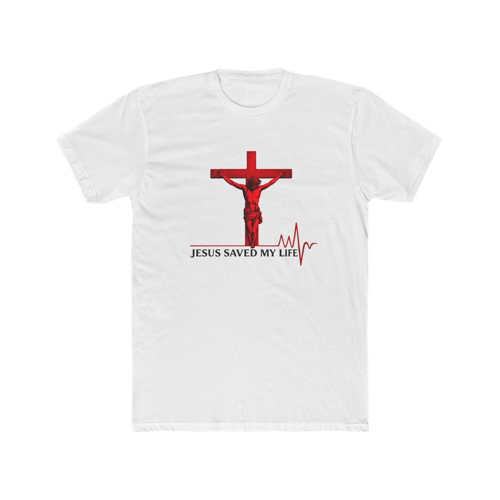 Jesus Saved My Life T-Shirt — Christian Cross Tee with Heartbeat Design