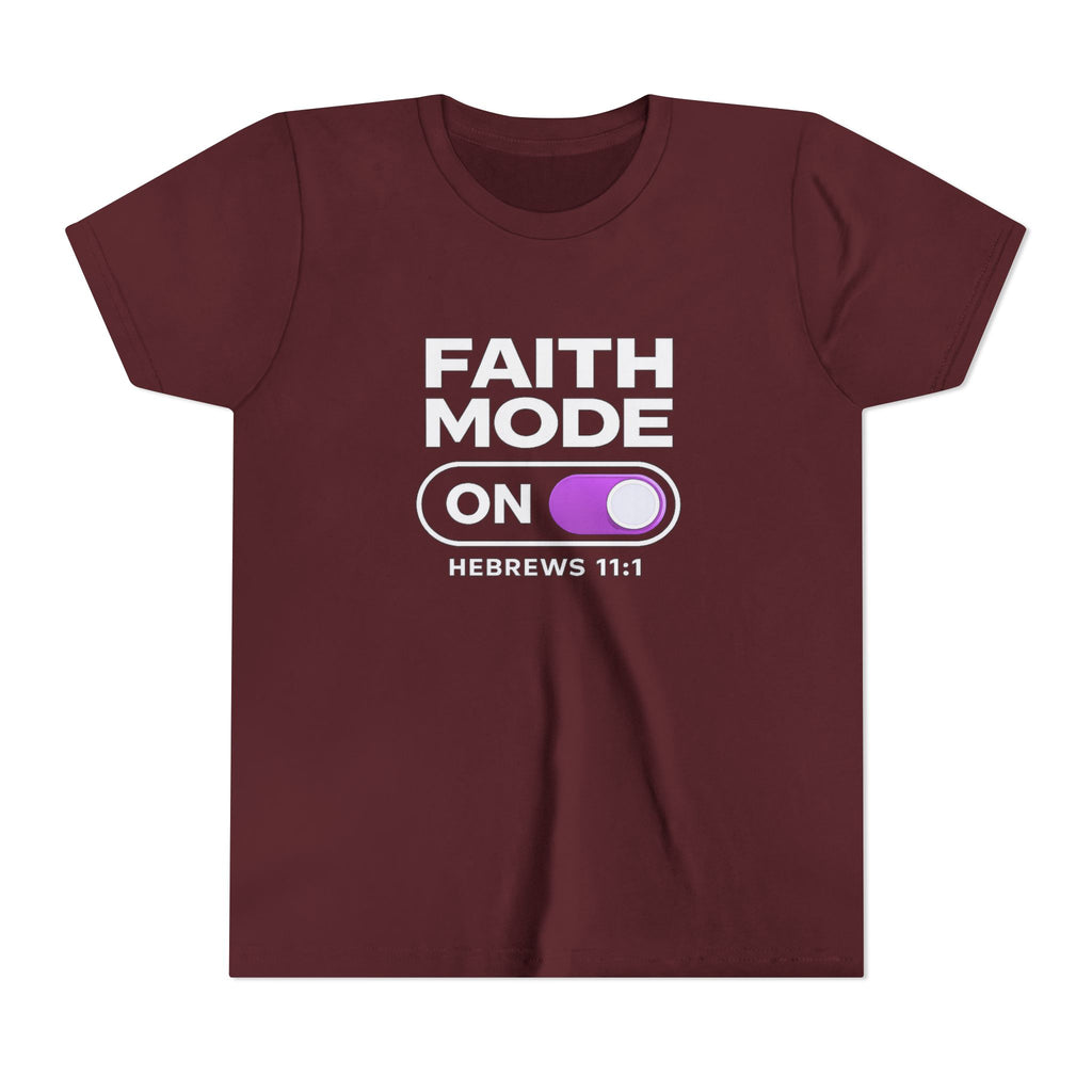 Faith Mode On Youth Tee — Hebrews 11:1 Christian Kids Shirt