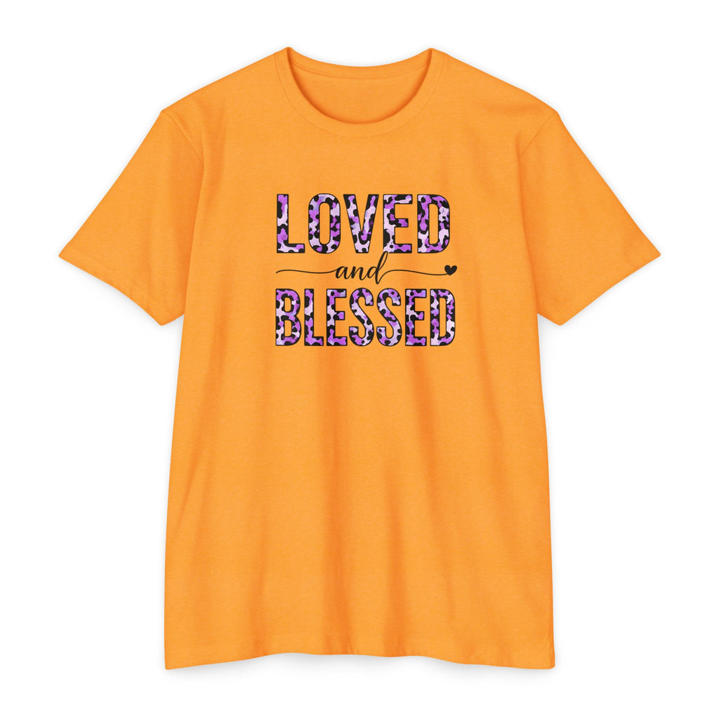 Womens Loved & Blessed floral script T-shirt | rose wreath design