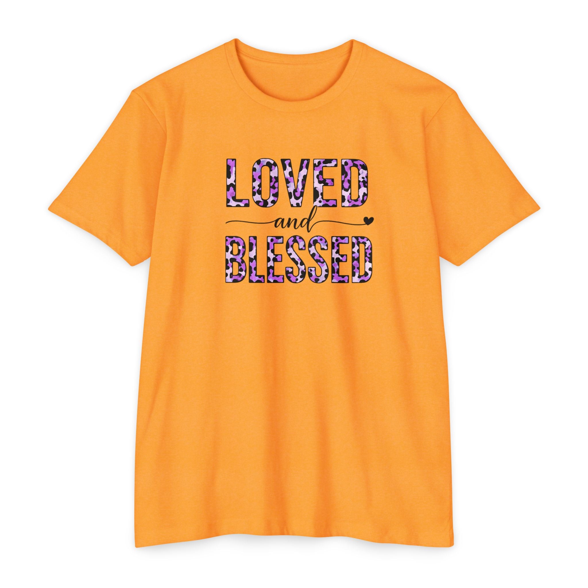 Womens Loved & Blessed floral script T-shirt | rose wreath design