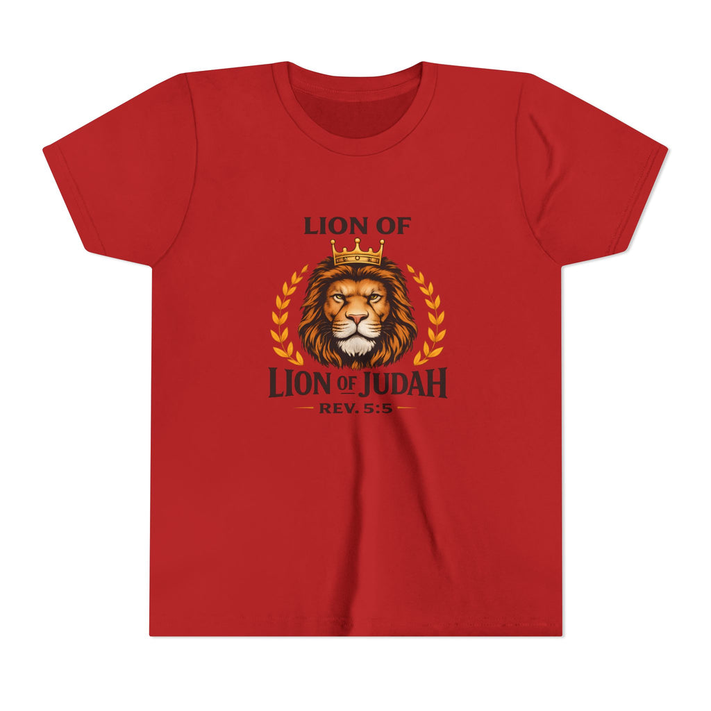 Boys Youth T-Shirt — 'Lion of Judah' Crowned Lion Biblical Tee (Rev. 5:5)