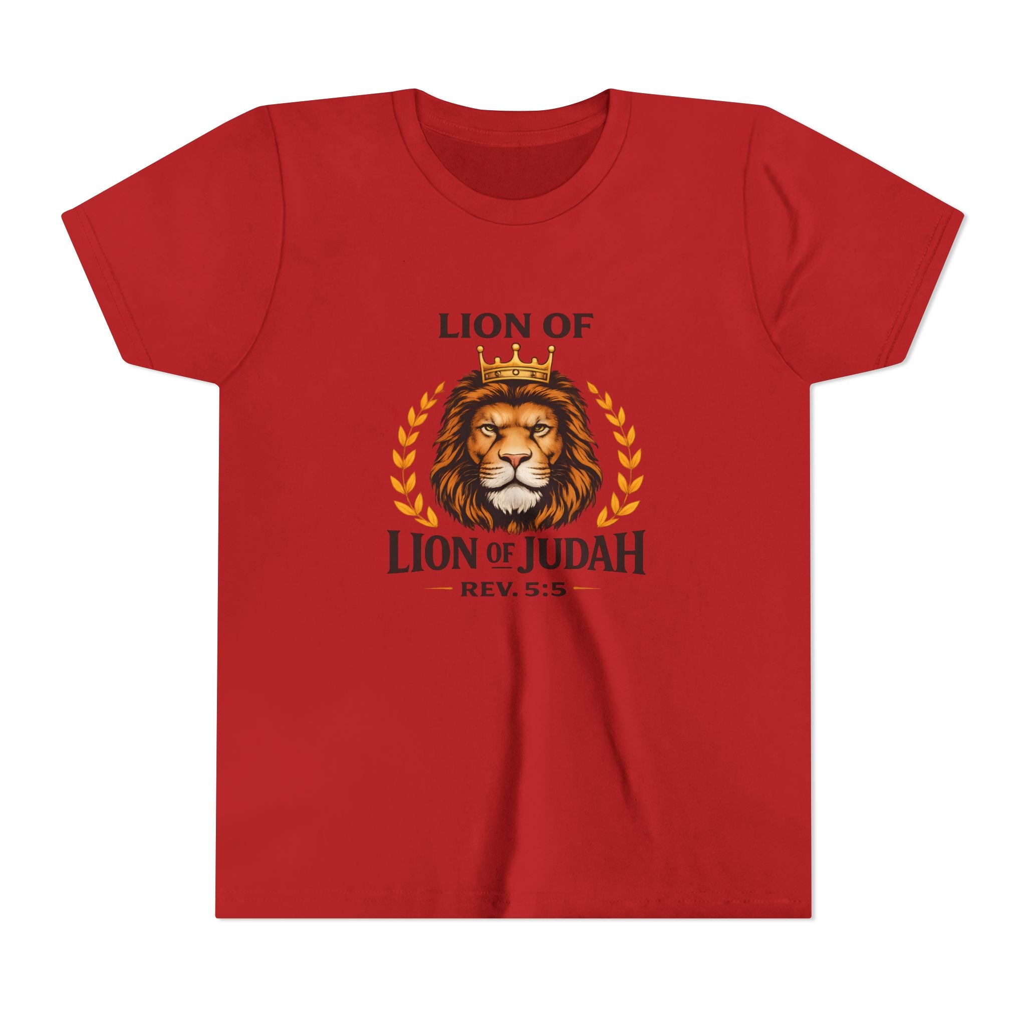Boys Youth T-Shirt — 'Lion of Judah' Crowned Lion Biblical Tee (Rev. 5:5)