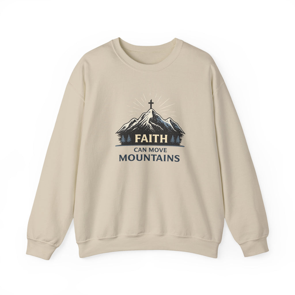 Womens Faith Can Move Mountains Crewneck Sweatshirt – Christian Inspirational Pullover