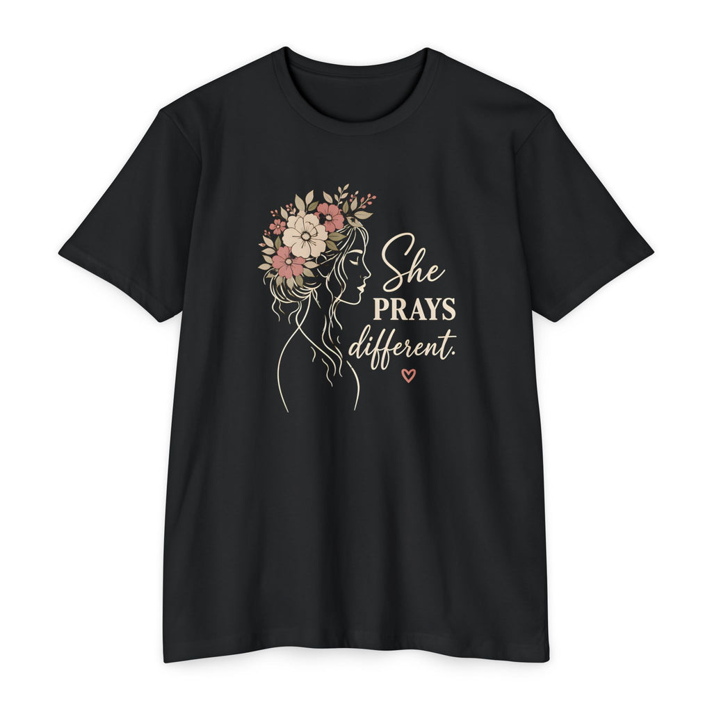 "She Prays Different" Floral Faith Tee