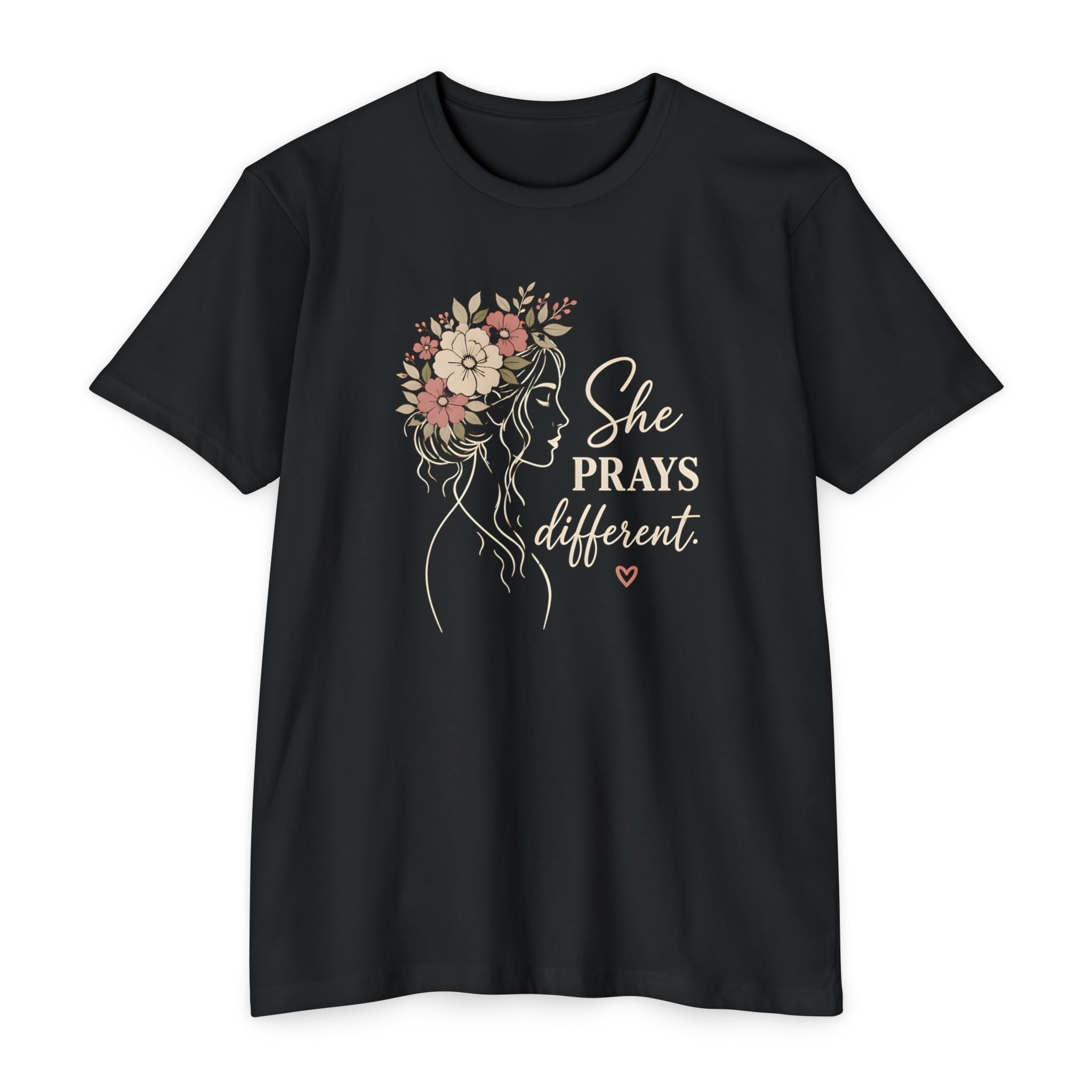 "She Prays Different" Floral Faith Tee